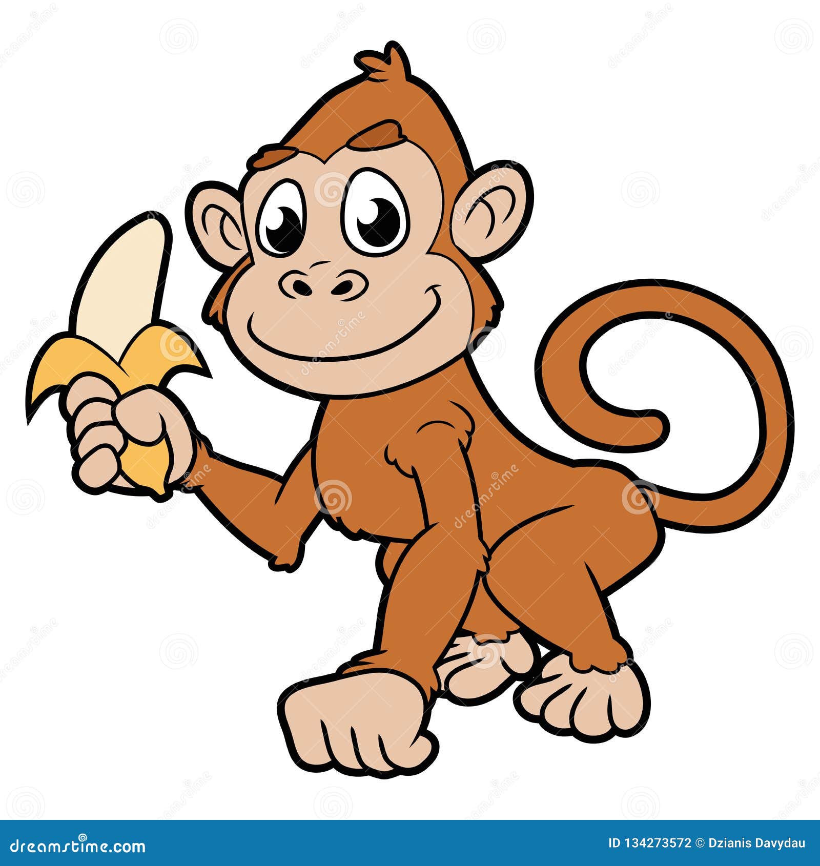 Monkey with banana stock vector. Illustration of cheerful - 134273572