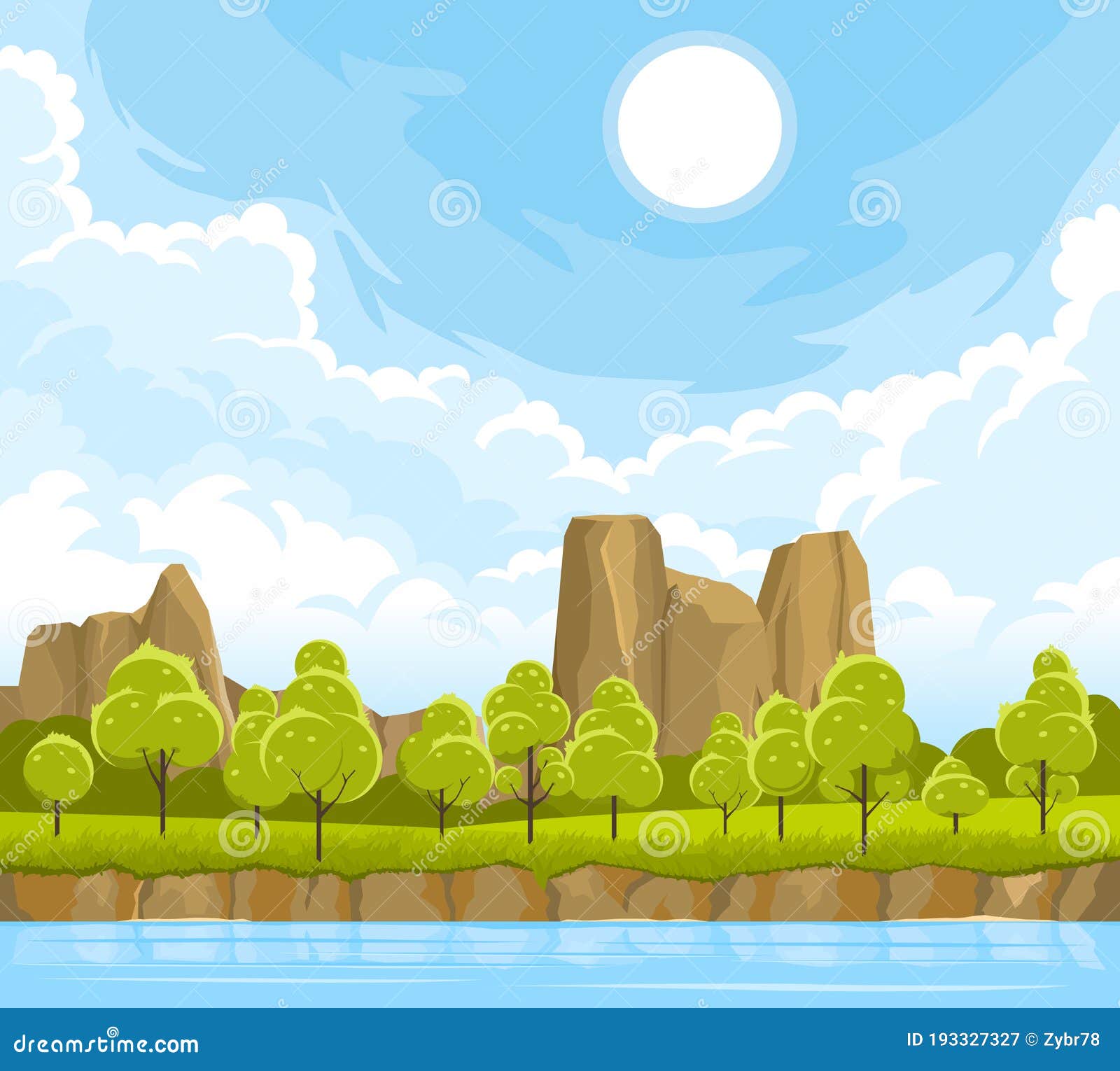 Summer Landscape with River Stock Vector - Illustration of field, tree ...