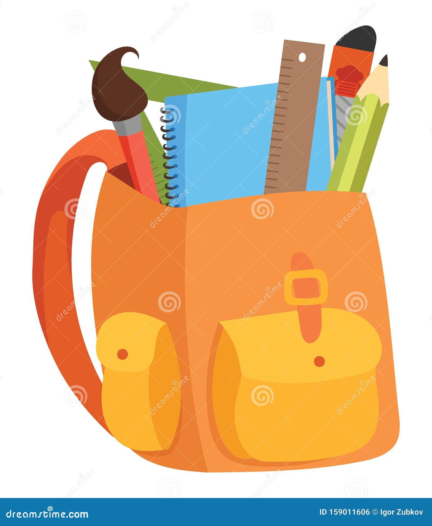 Cartoon Illustration of a School Bag with Accessories for the School ...