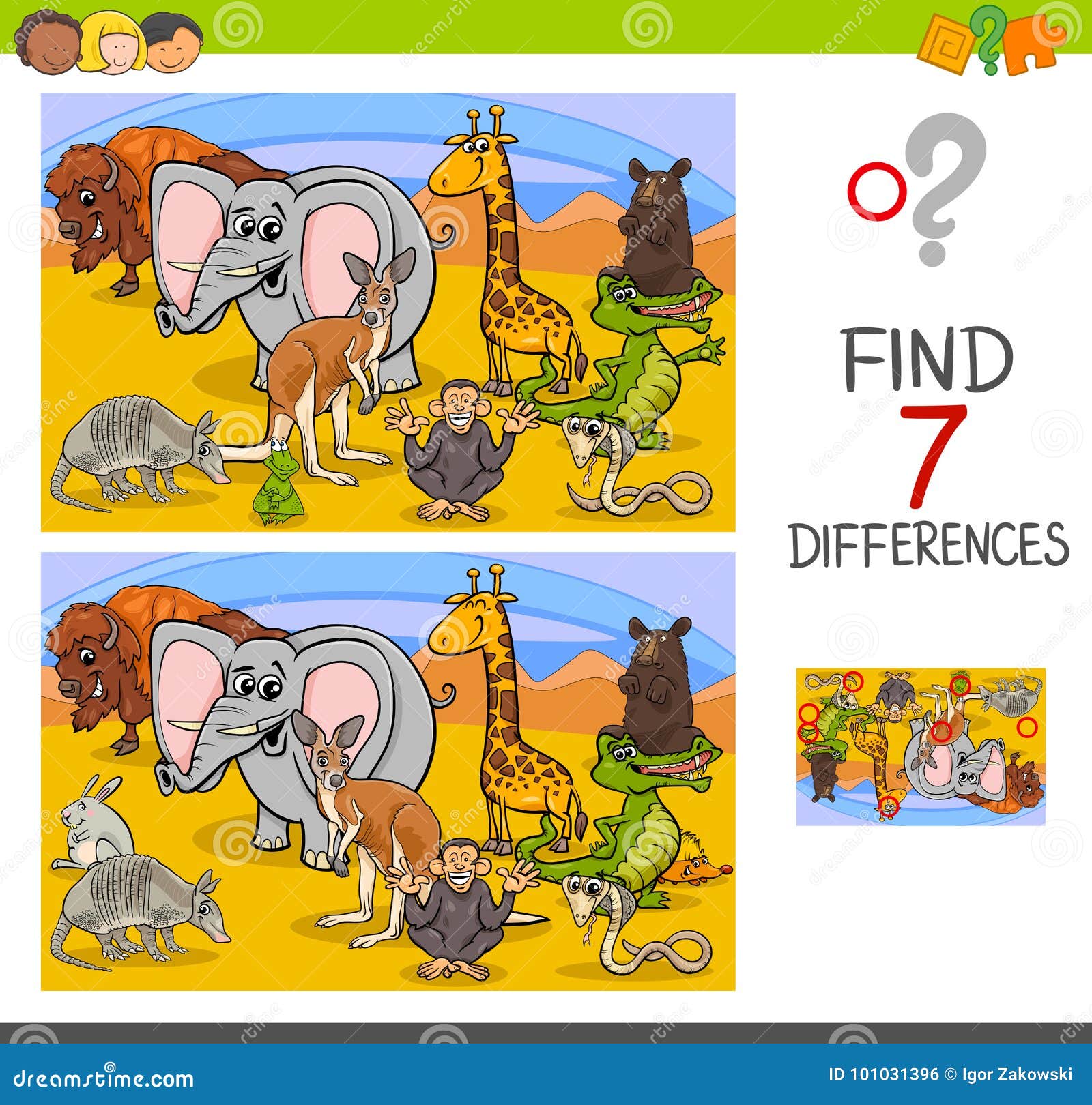 Search Differences Game with Wild Animals Stock Vector - Illustration of  character, kangaroo: 101031396