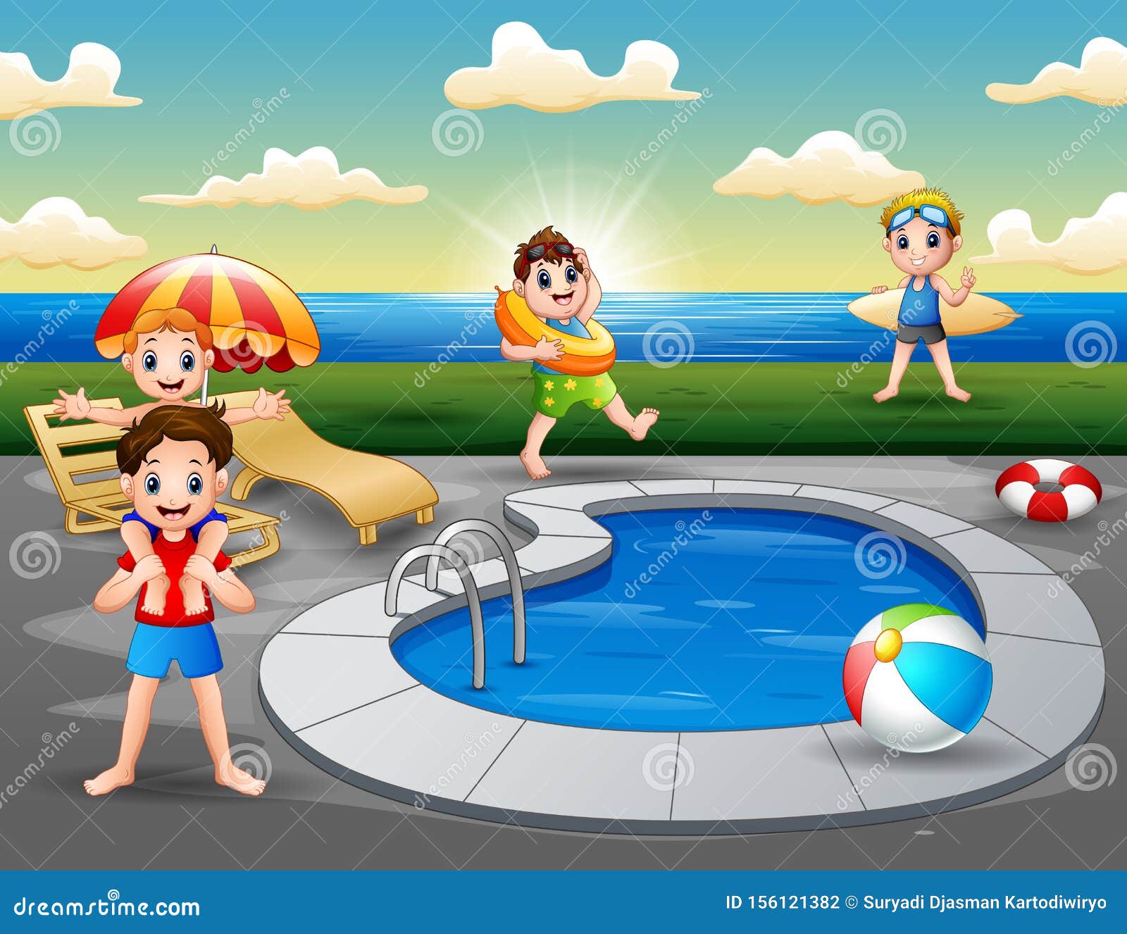 Summer Vacation in Swimming Pool on the Beach Stock Vector ...