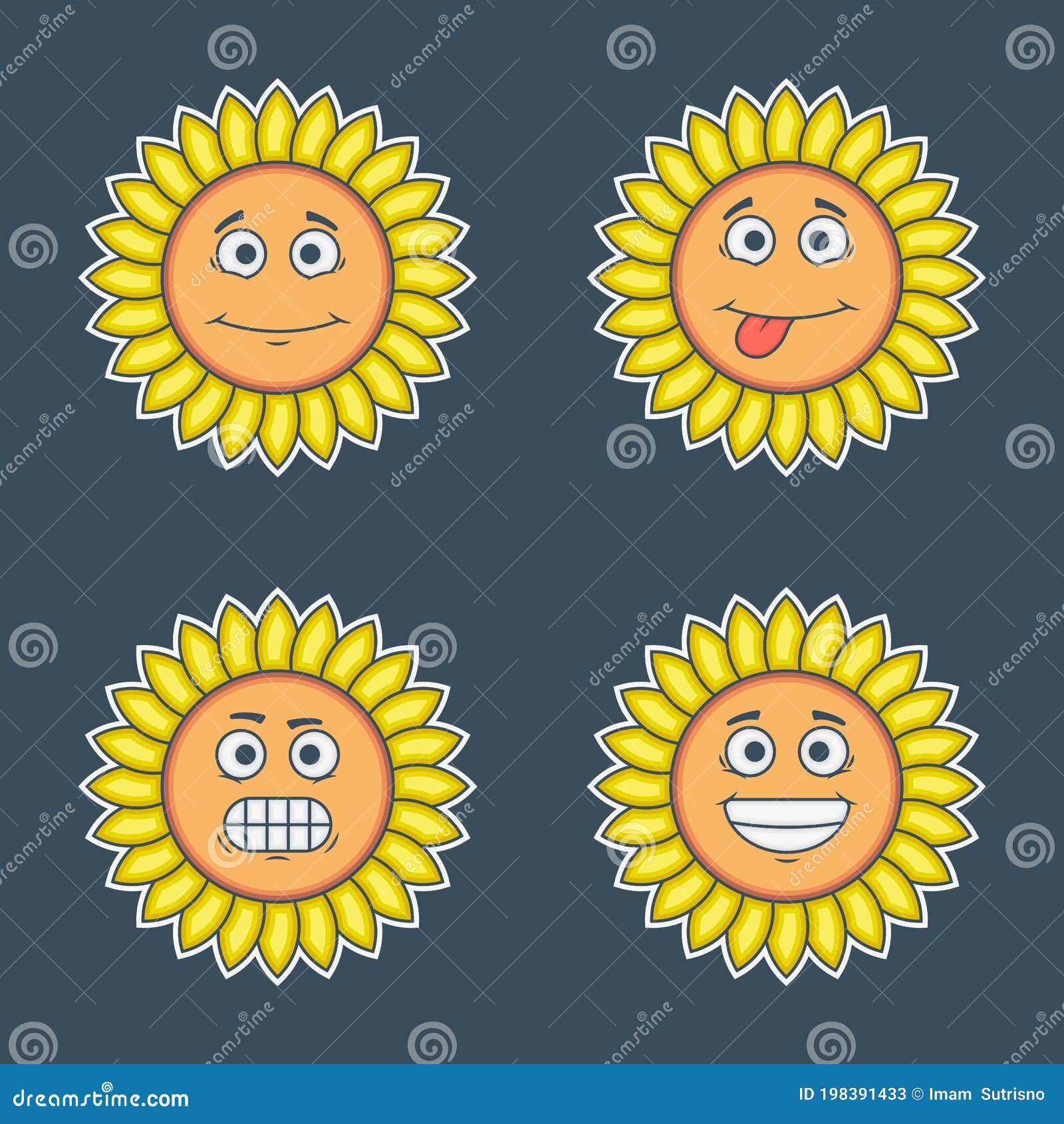 Cartoon Illustration of a Sunflower with Expressions Stock Vector