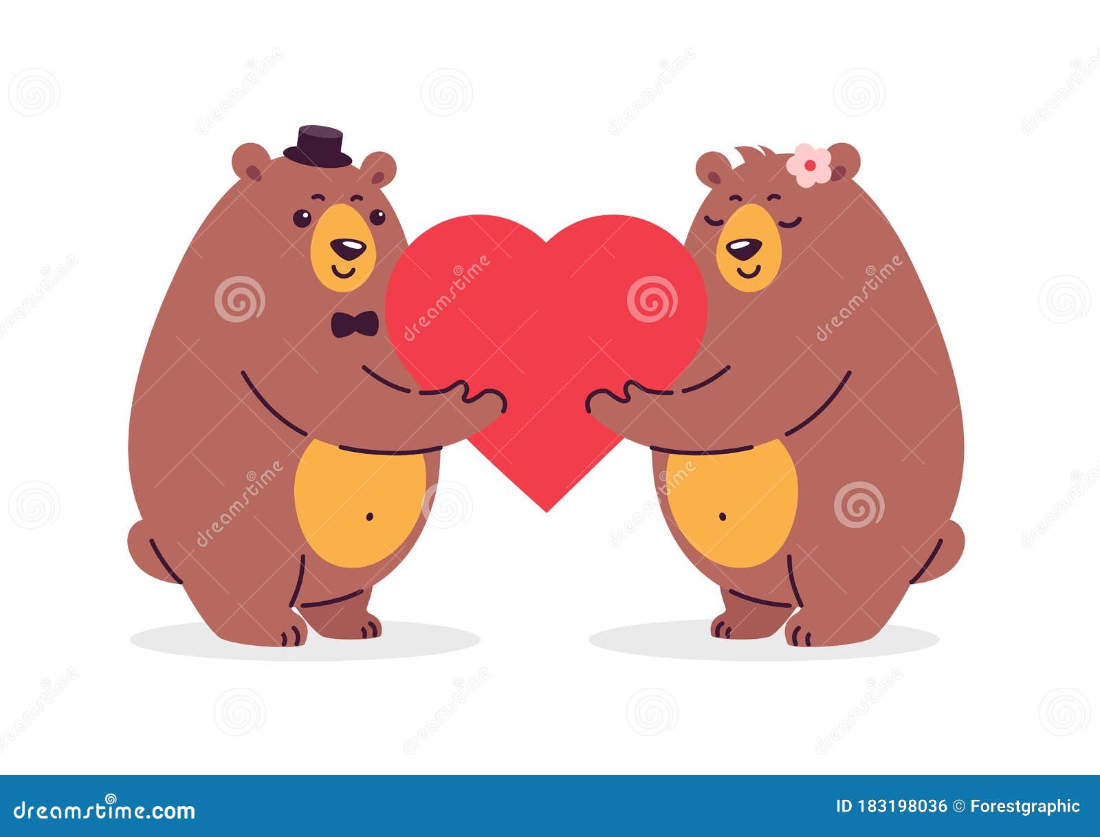 Cartoon Illustration of Two Happy Bears in Love Holding a Red Heart.  Illustration is Great for Weddings, Anniversary Celebration, Stock Vector -  Illustration of brochure, love: 183198036