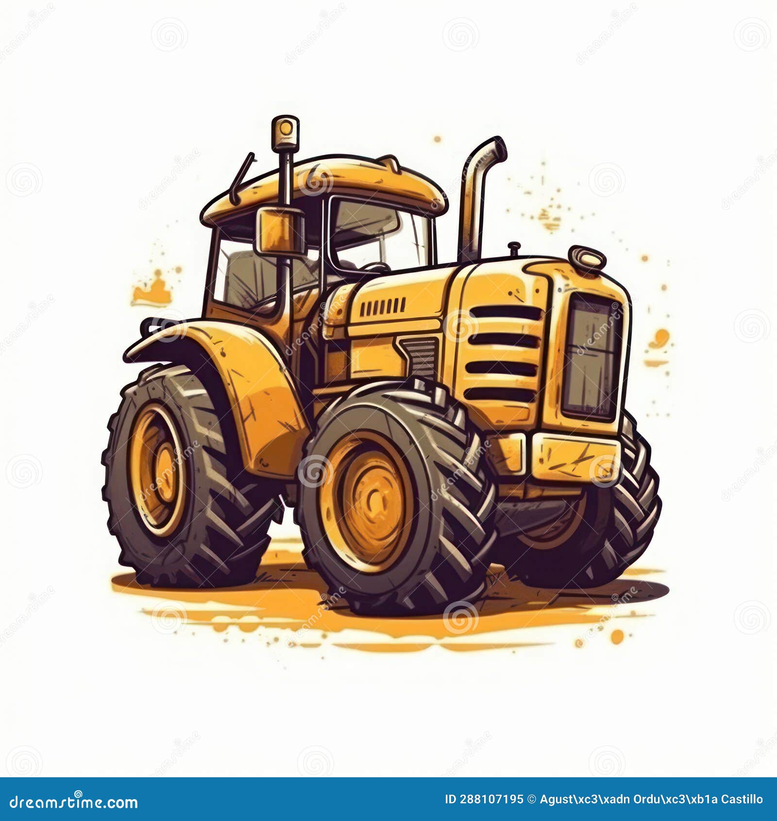 Cartoon Illustration of a Yellow Tractor. Stock Illustration