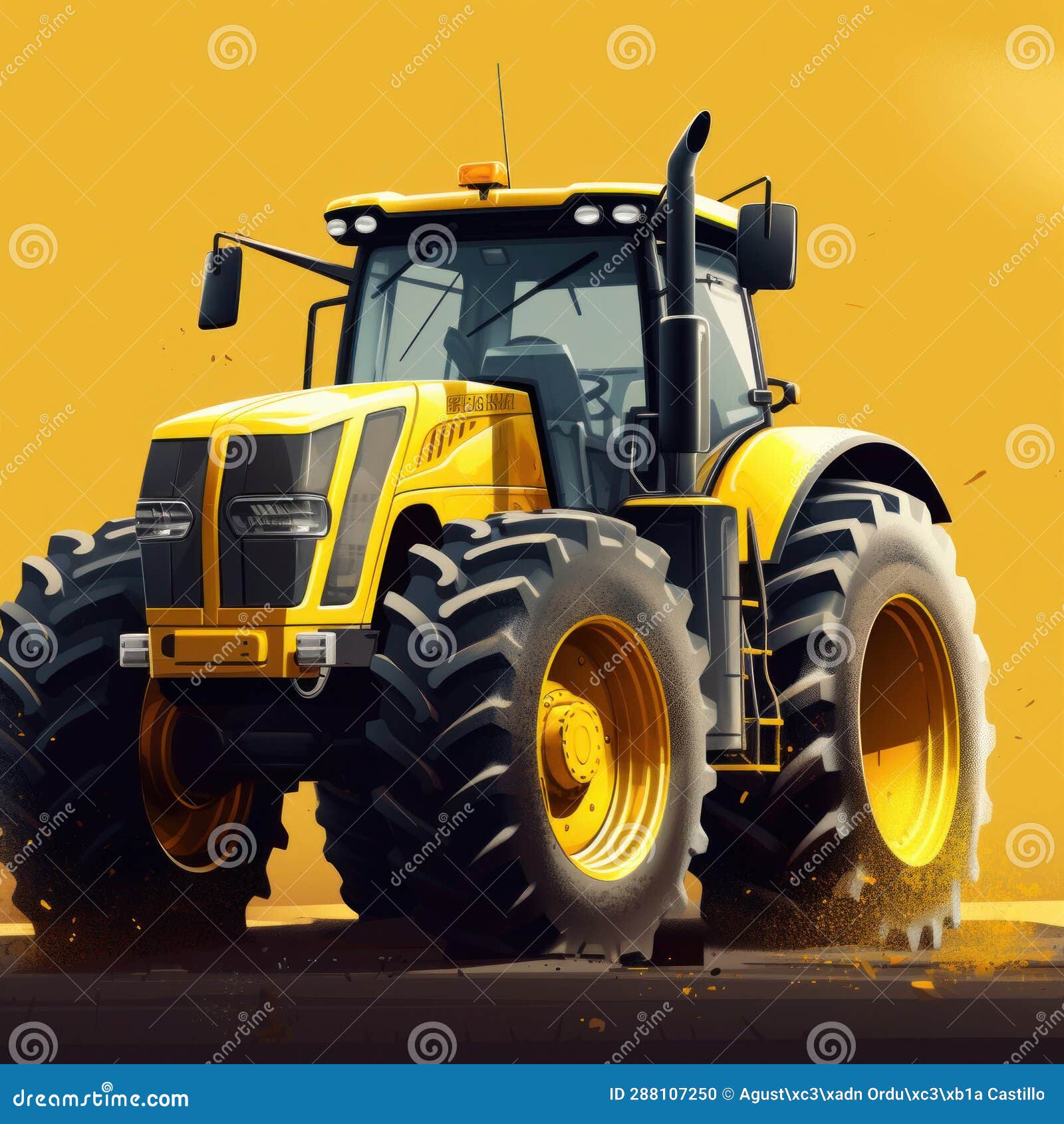 Cartoon Illustration of a Yellow Tractor. Stock Illustration