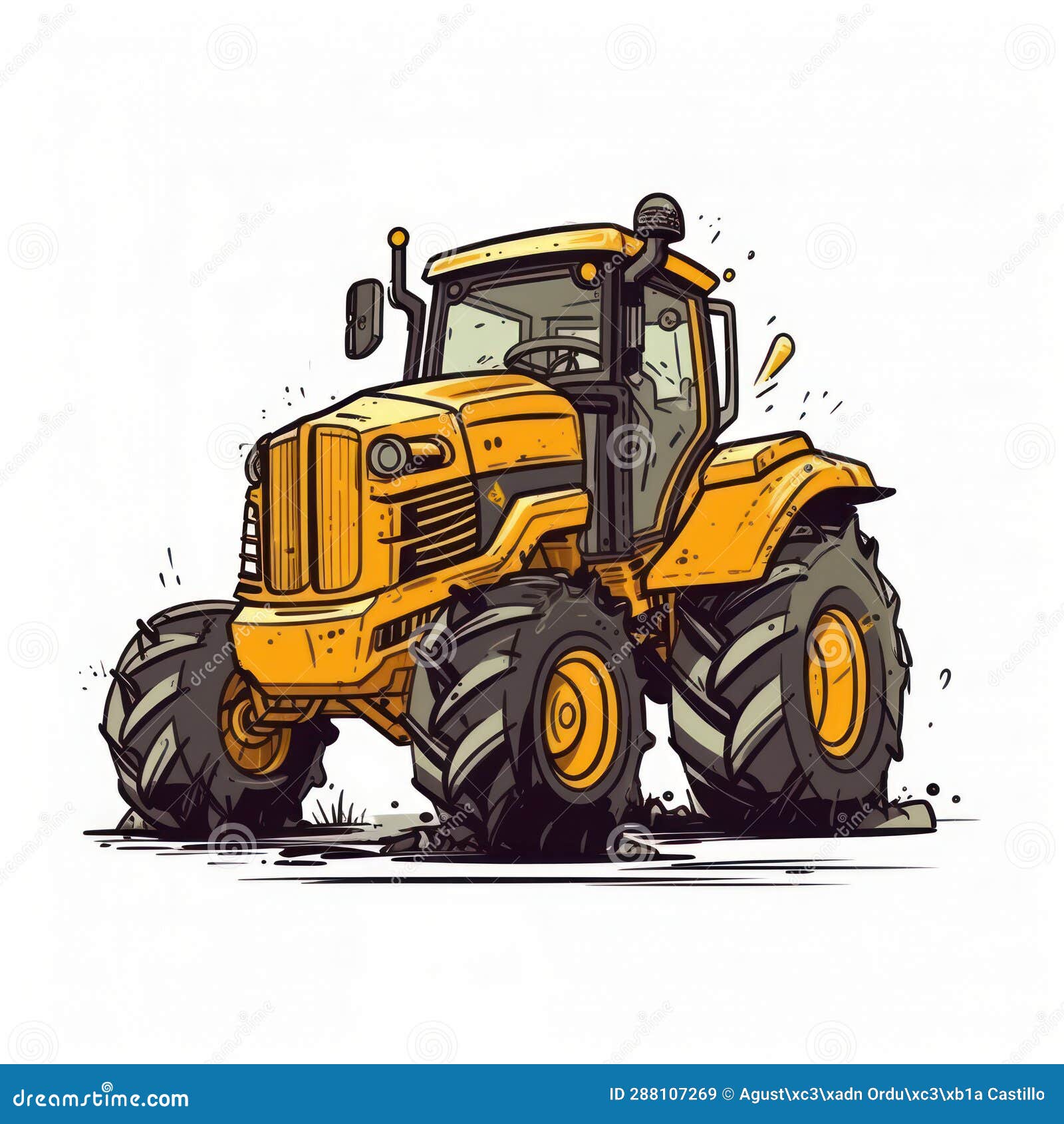 Cartoon Illustration of a Yellow Tractor. Stock Illustration