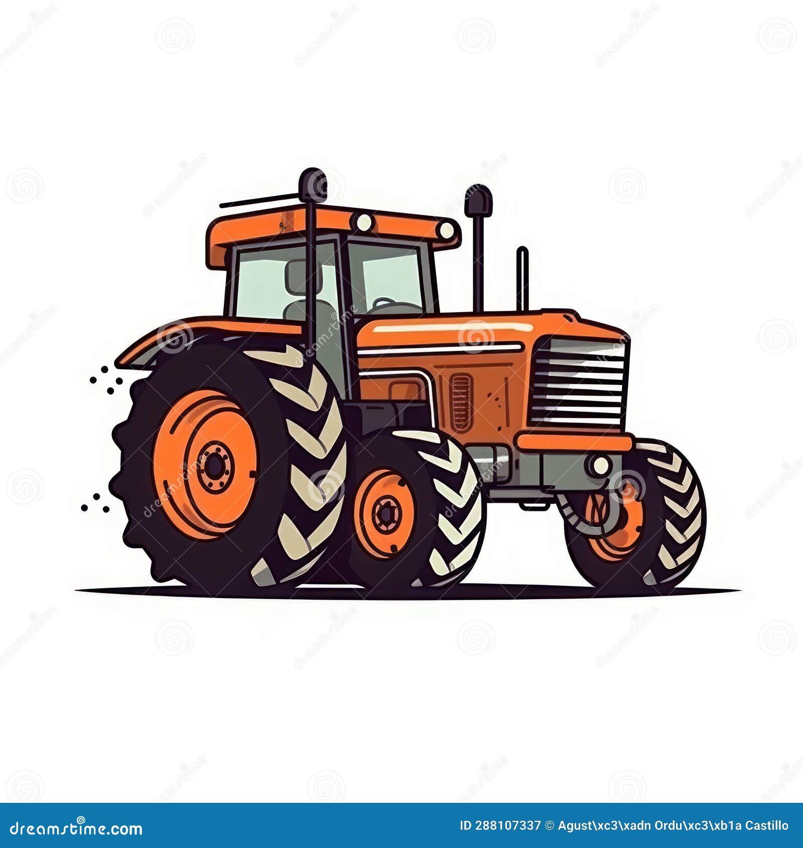 Cartoon Illustration of a Yellow Tractor. Stock Illustration