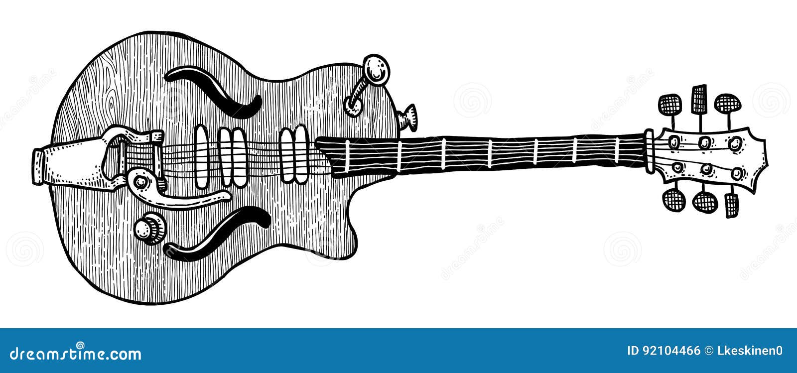 Cartoon image of electric guitar. An artistic freehand picture.
