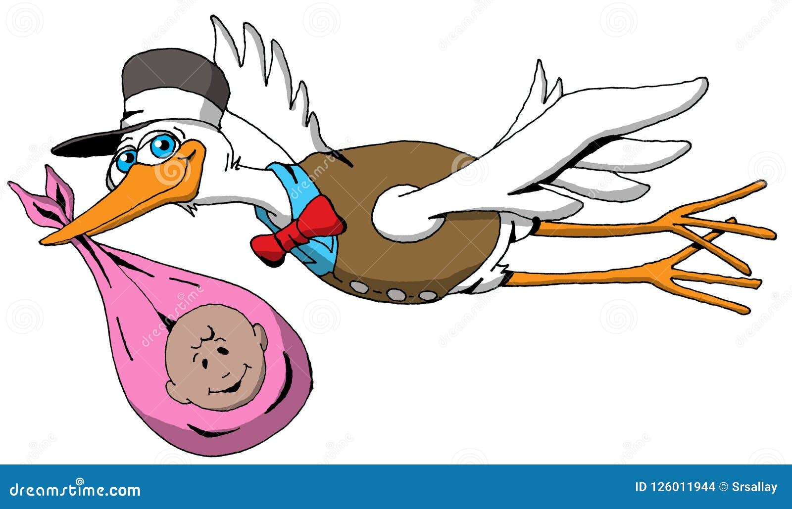 A Very Happy Stork on His Way To Deliver a Baby Stock Vector - Illustration  of clipart, infant: 126011944