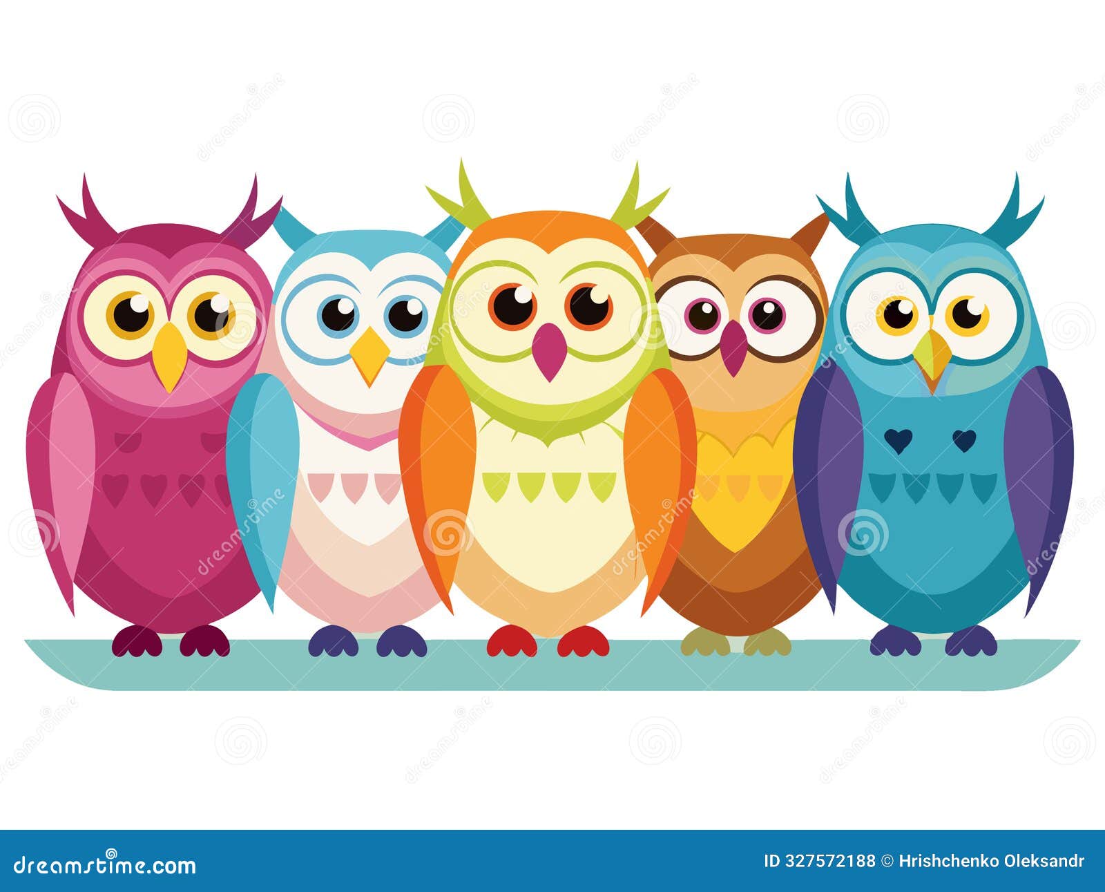 Cartoon Image of Owls of Different Colors Stock Illustration