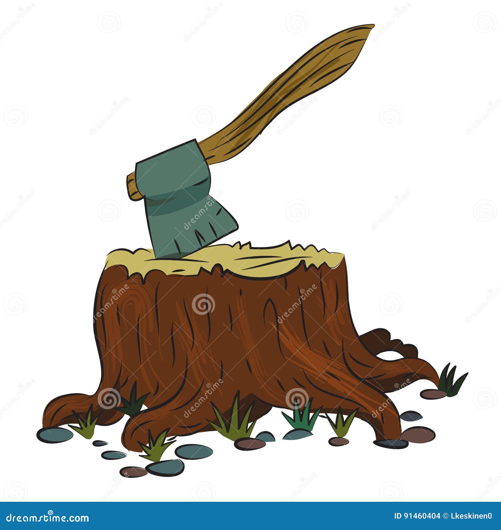 Cartoon Image of Tree Stump and Axe Stock Vector Illustration of