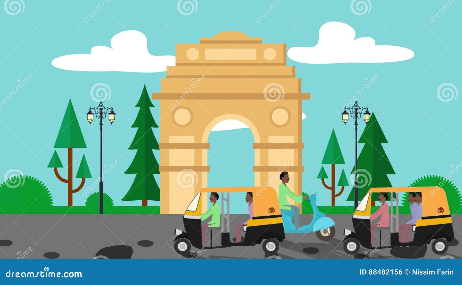 Cartoon India Gate in Delhi with Rickshaws Passing by Stock Footage - Video  of delhi, freepik: 88482156