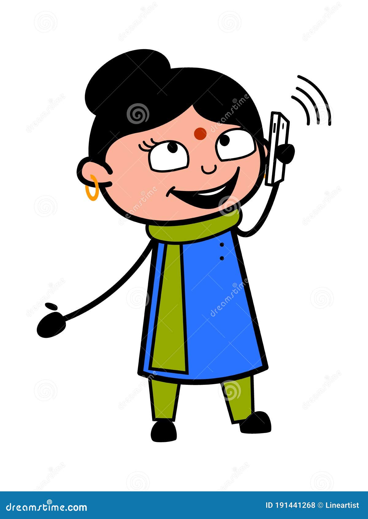 Cartoon Indian Lady Talking on Cell Phone Stock Illustration - Illustration  of female, funny: 191441268