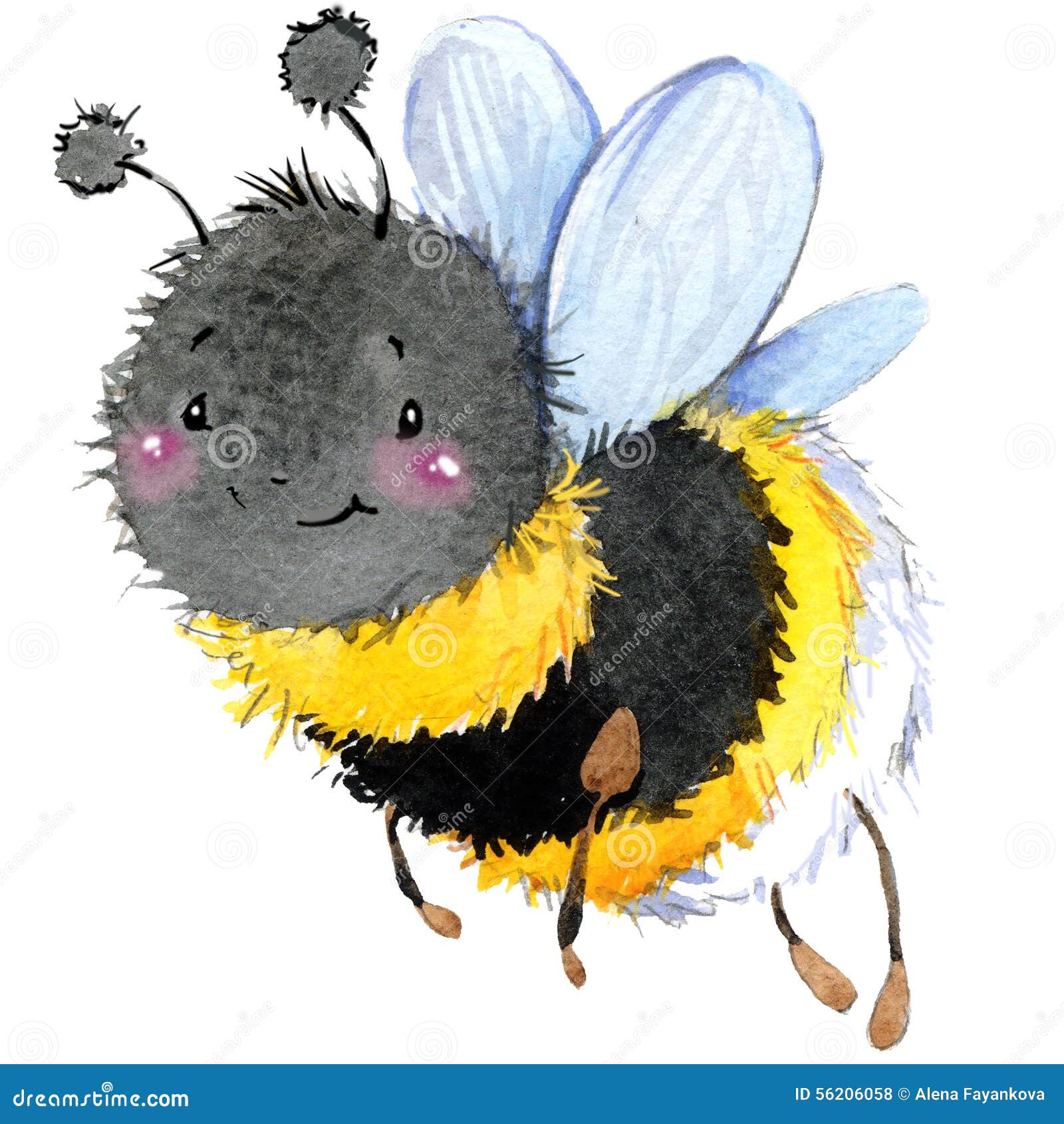 Cartoon Insect Bumblebee Watercolor Illustration. Stock Illustration