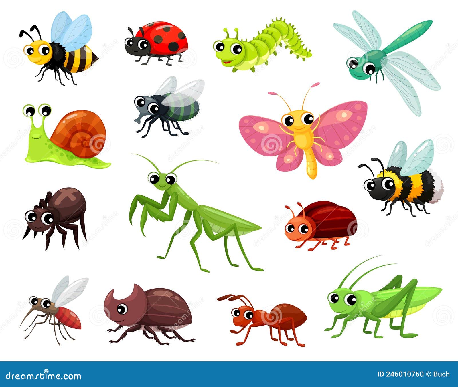 Cartoon-Insekten Lustige Kinderfiguren Käfer Vektor Abbildung - Illustration  von heuschrecke, libelle: 246010760