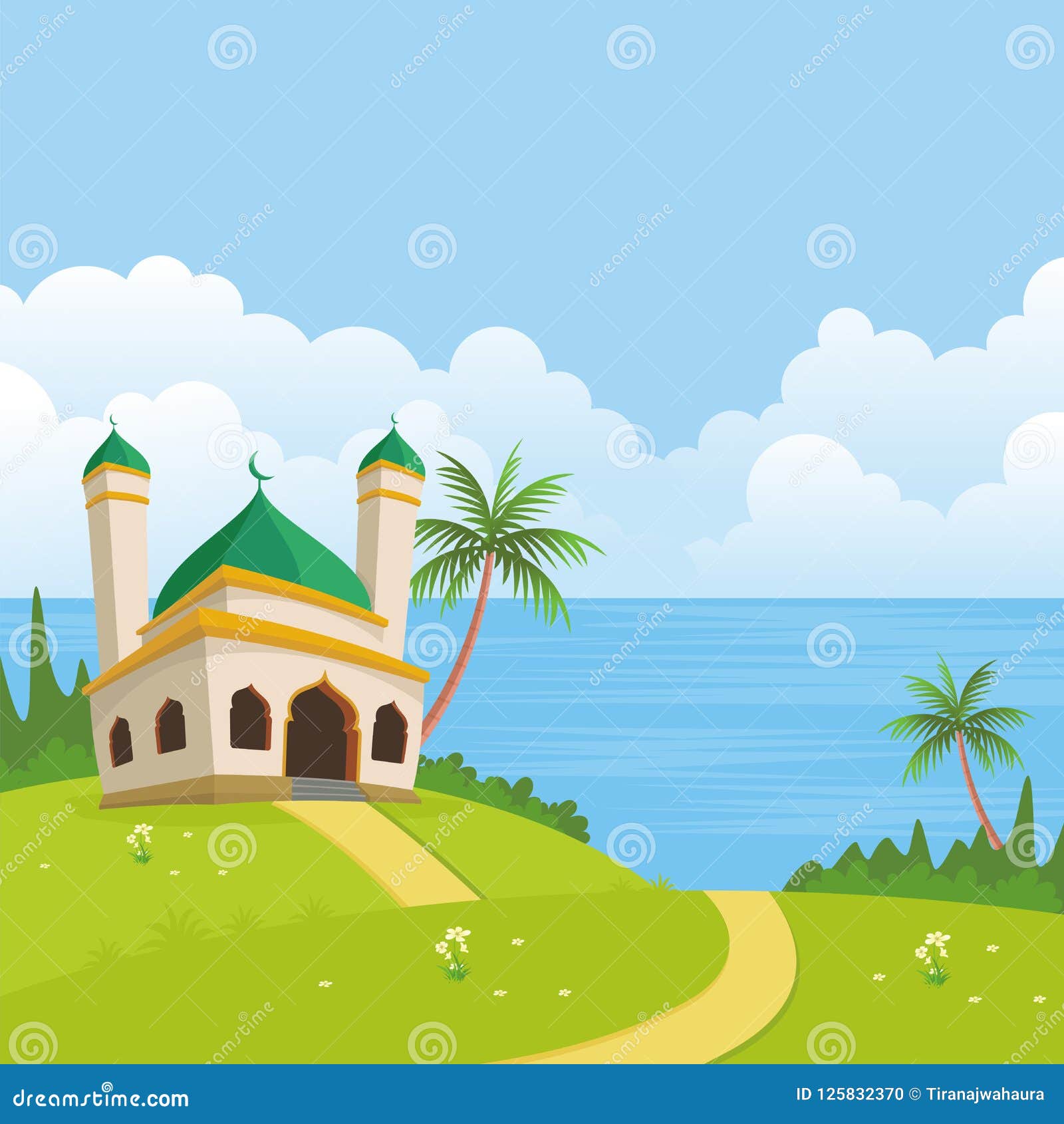 Islamic Nature Landscape With Mosque  Stock Vector 