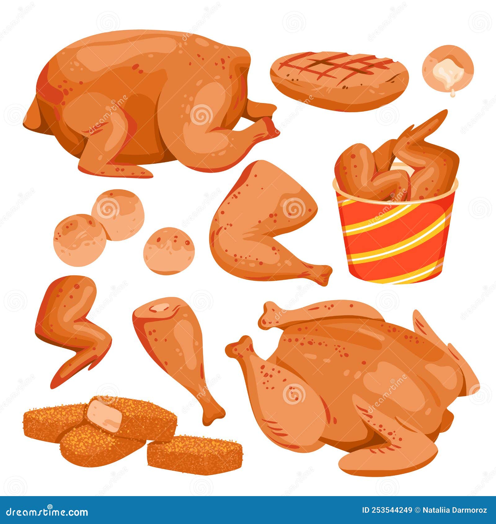 Cartoon Isolated Hot Roasted Fillet from Breasts, Tasty Spicy Drumsticks  and Wings in Box, Nuggets and Grilled Chicken Stock Illustration -  Illustration of background, cartoon: 253544249