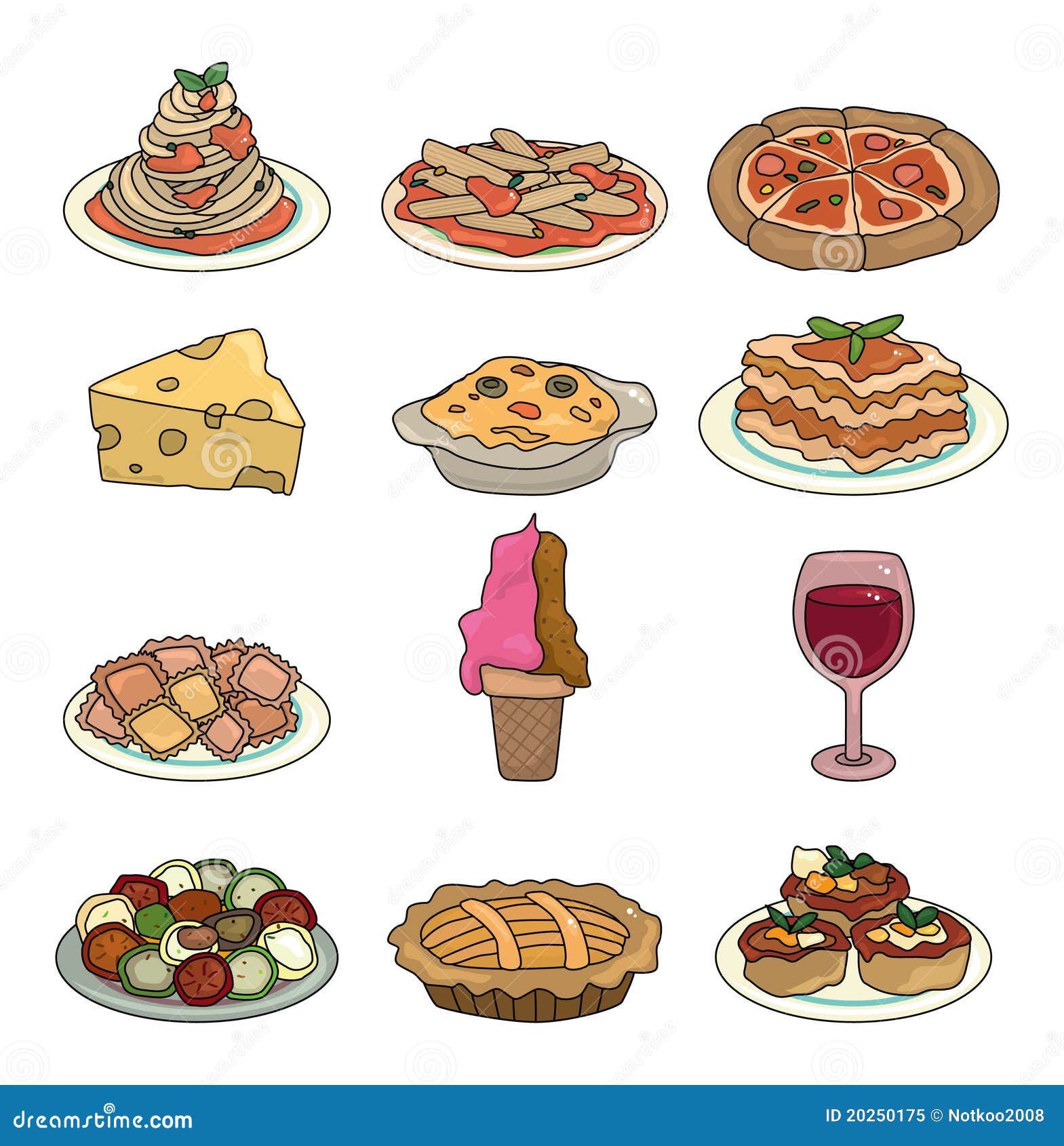  Cartoon Italian Food Icon Set Stock Vector Illustration 
