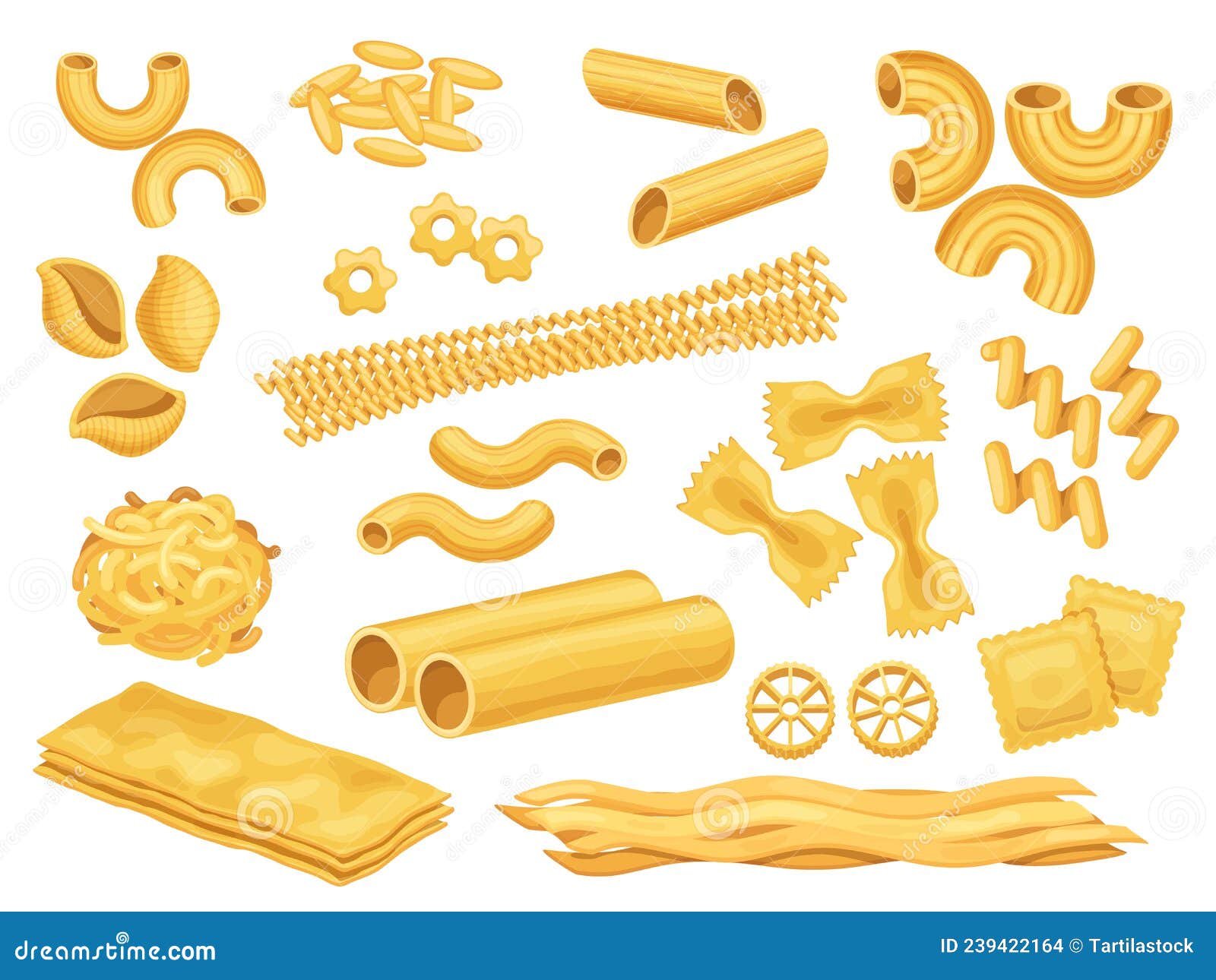 Pasta types spaghetti and orso set Royalty Free Vector Image