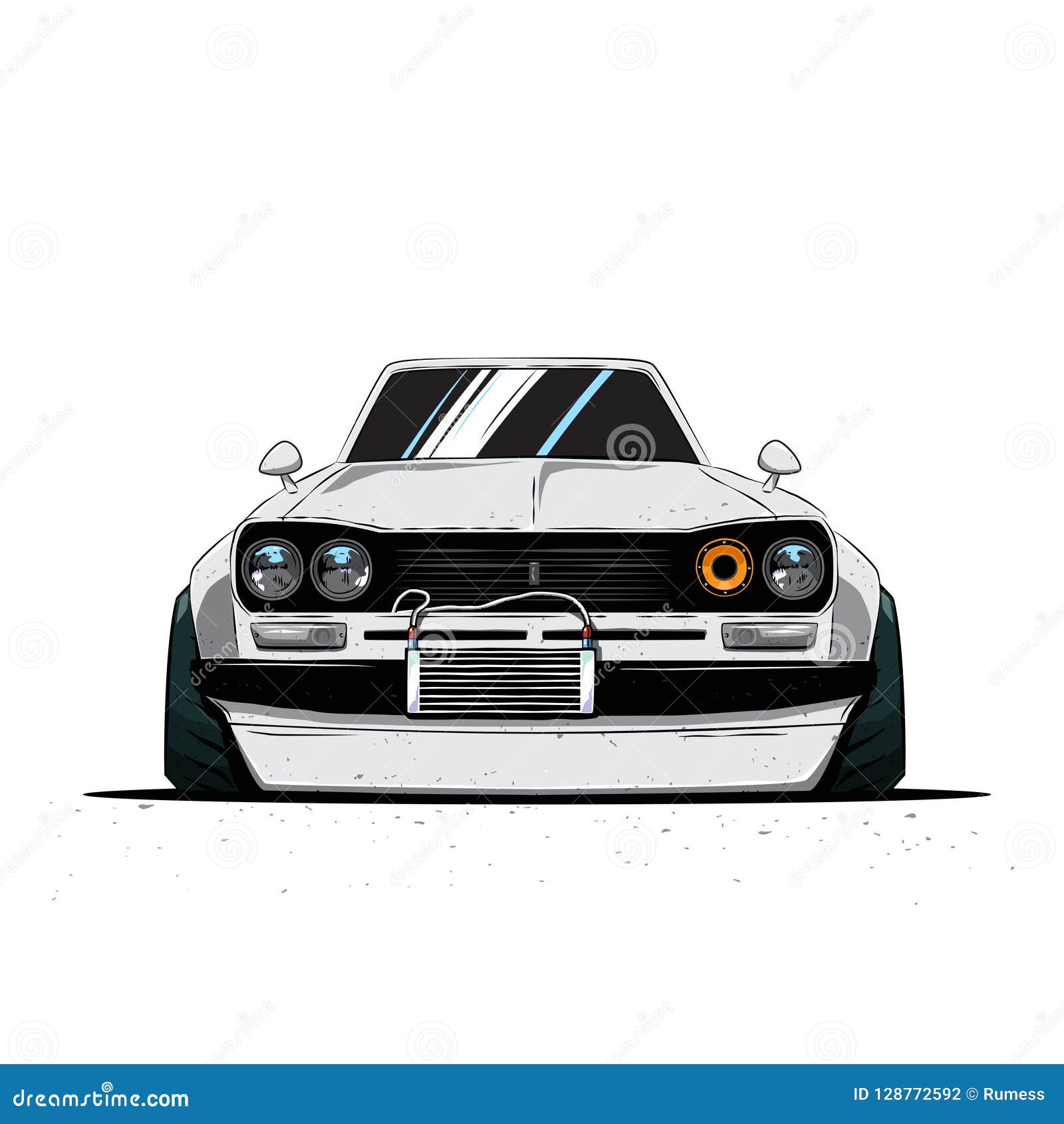 Cartoon Japan Tuned Old Car Isolated. Front View Stock Vector Illustration of auto, race