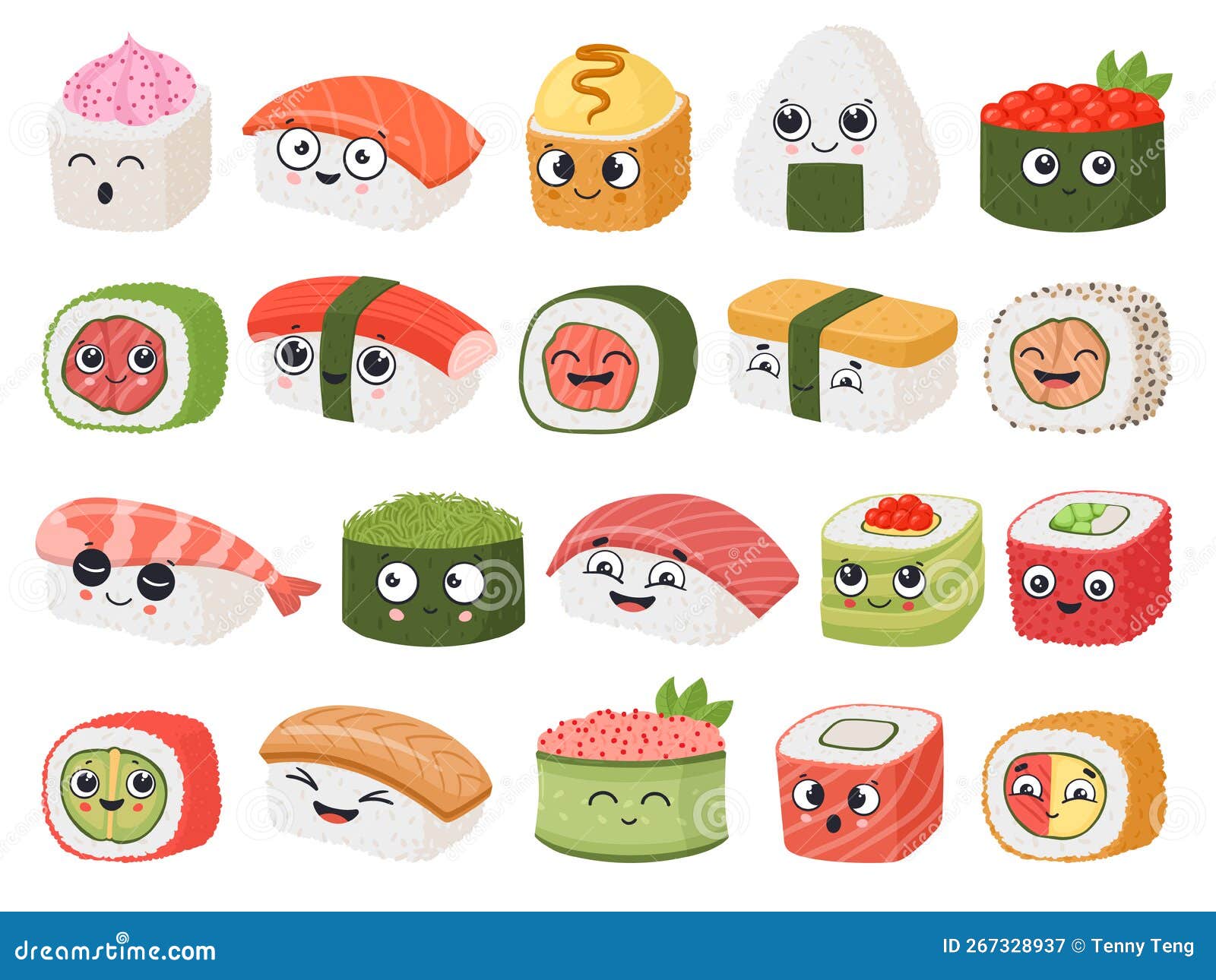 Cartoon Japanese Food Funny Mascots. Cute Asian Dishes, Sushi and ...
