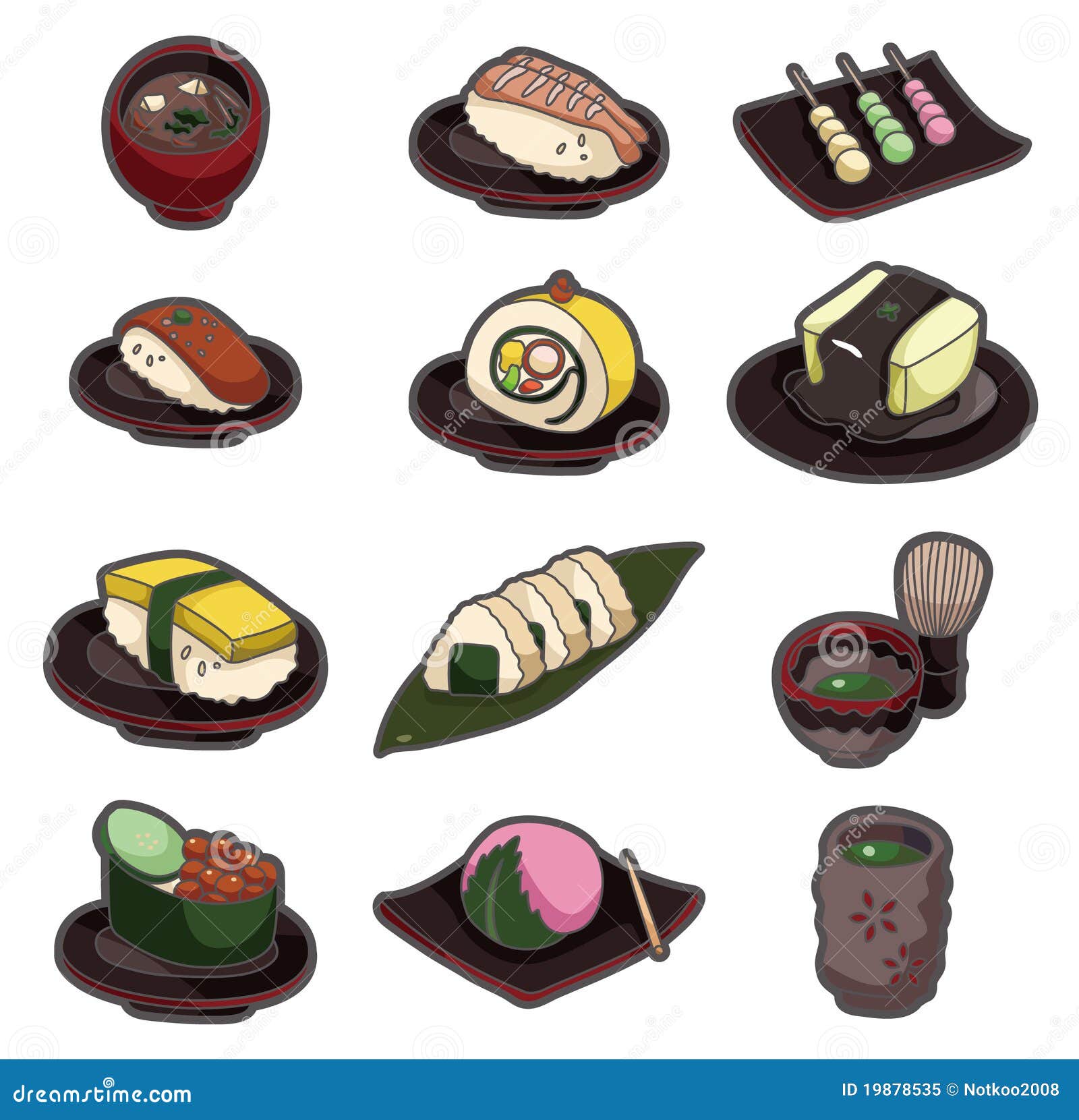 Cartoon Japanese Food Icon Set Stock Vector - Illustration of miso, design:  19878535