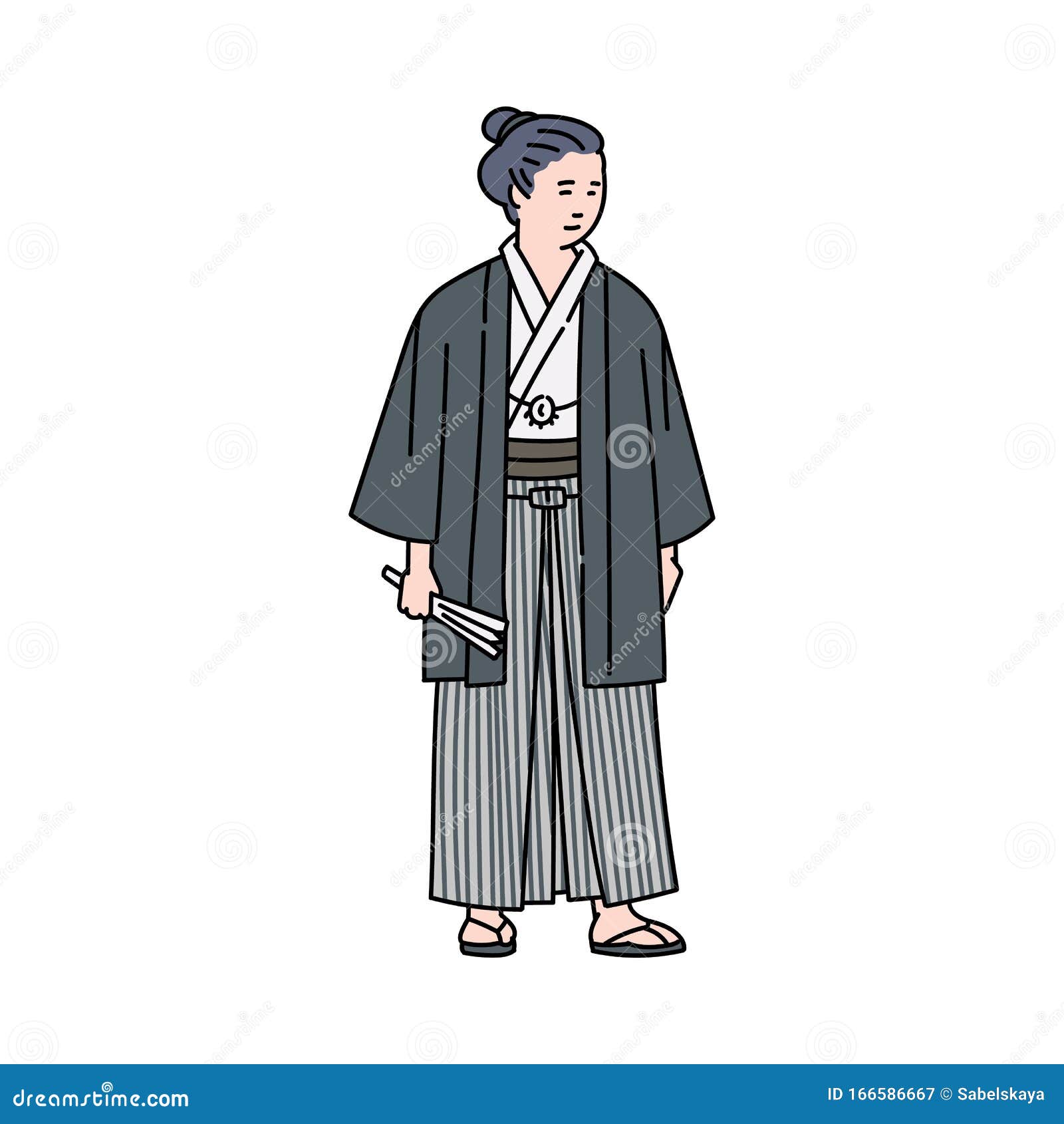 Cartoon Japanese Man in Traditional Costume Isolated on White Background.  Stock Vector - Illustration of design, fashion: 166586667