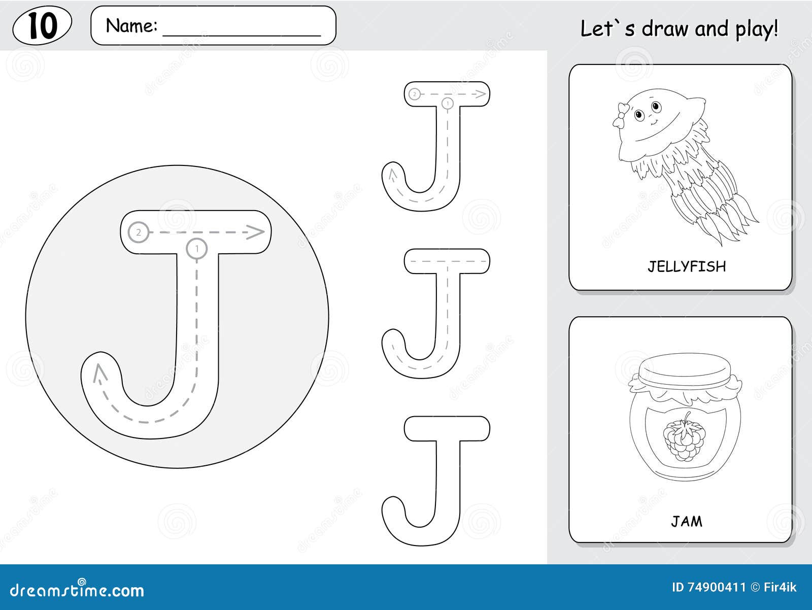 Cartoon Jellyfish and Jam. Alphabet Tracing Worksheet: Writing a Stock ...