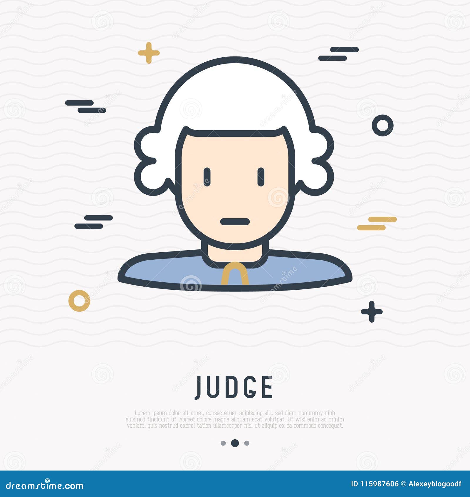Cartoon Judge In Wig Thin Line Icon Stock Vector - Illustration of