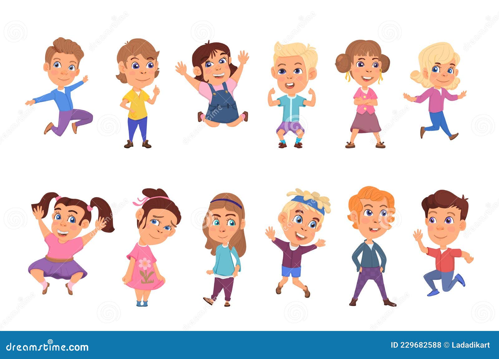 Cartoon Jumping Happy Children. Funny Kids, Girl Boys Smiling Child Stock  Vector - Illustration of vector, jump: 229682588