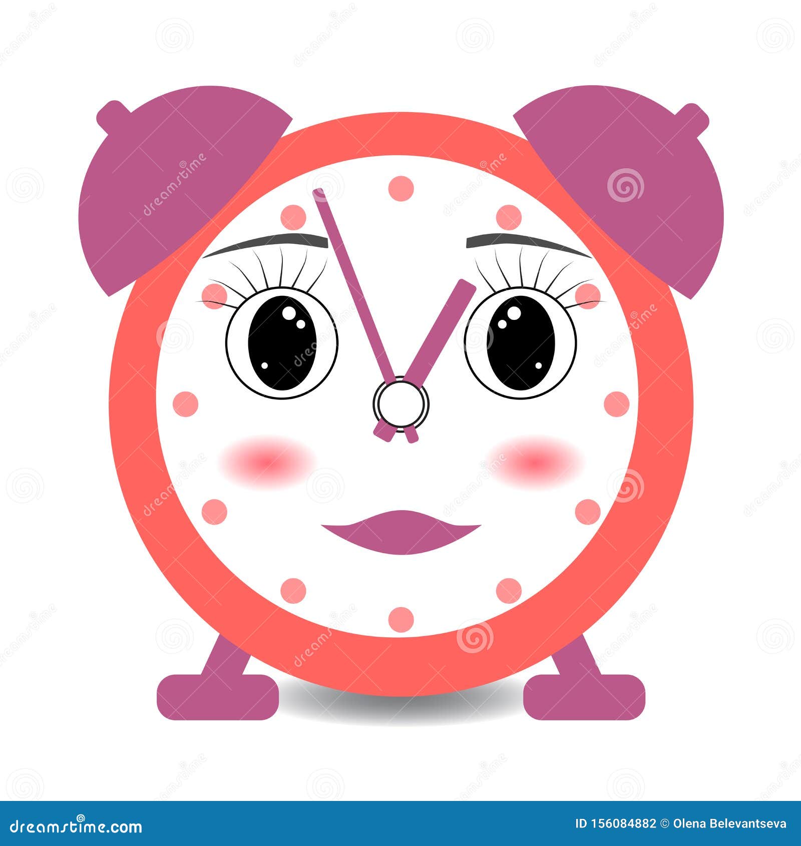 Cartoon Kawaii Alarm Clock Woman Girl Coral Color Smiling Popular Character  Stock Illustration - Illustration of color, retro: 156084882