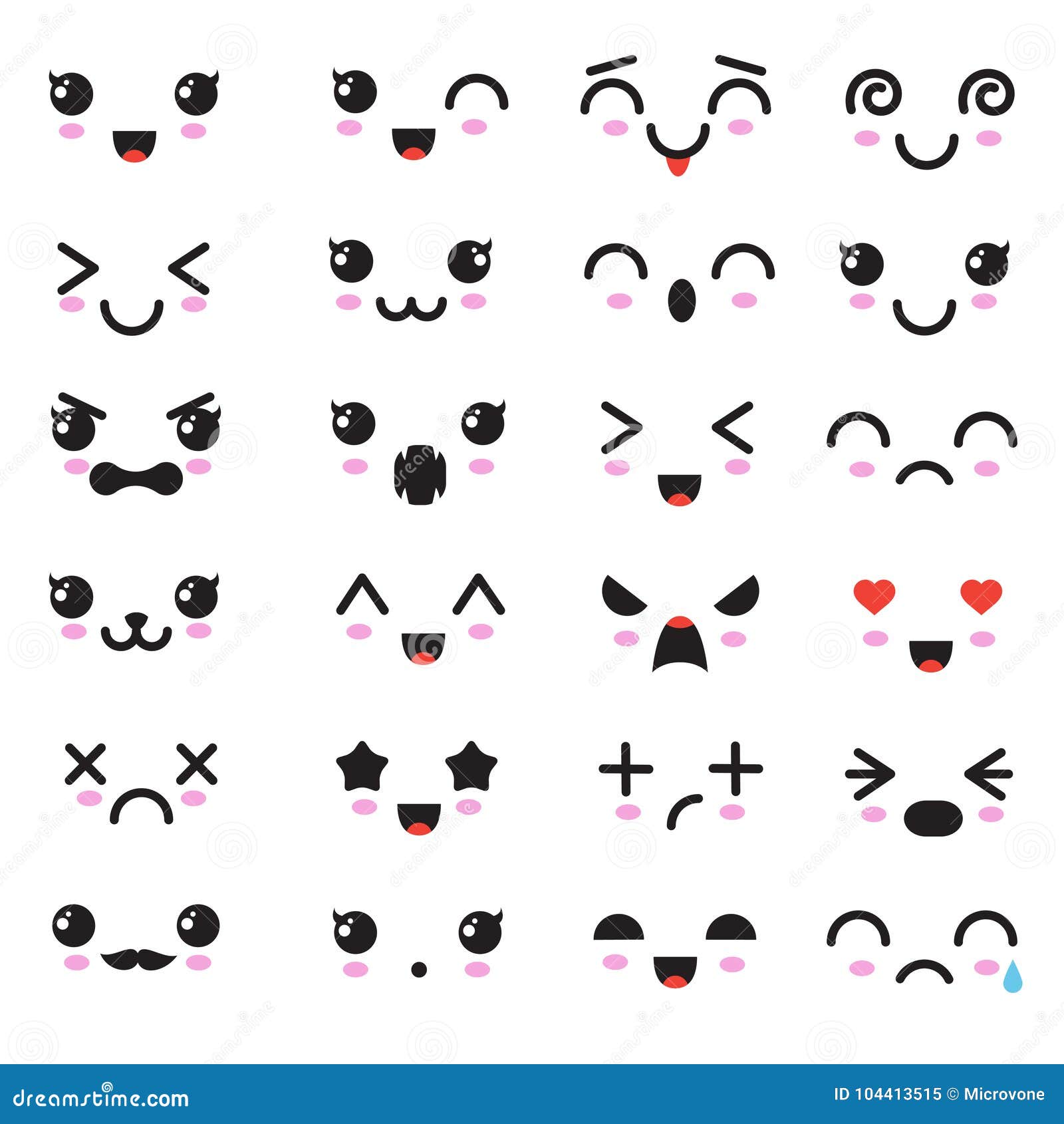 cartoon kawaii eyes and mouths. cute emoticon emoji characters in japanese style