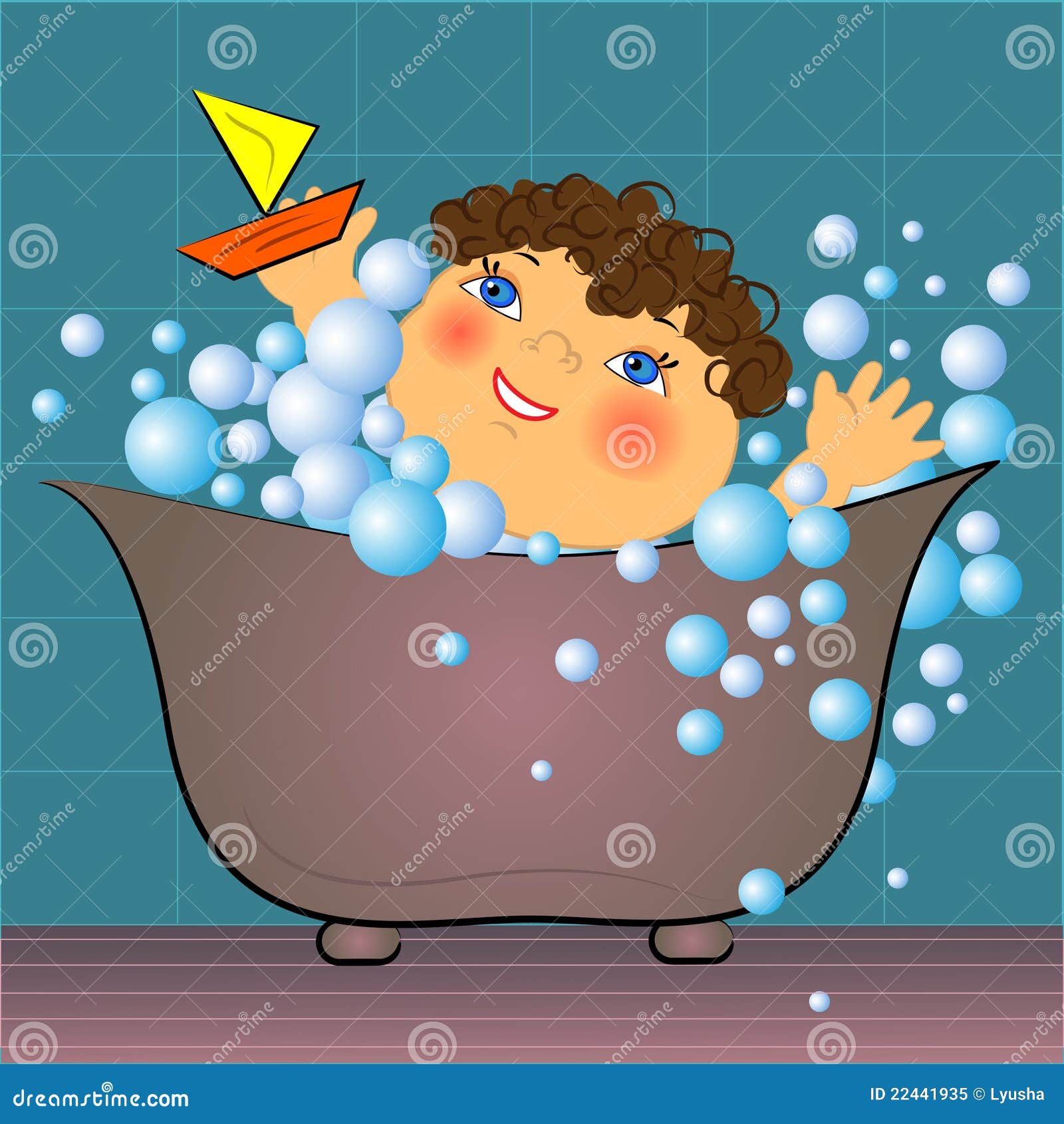 Cartoon Kid In Bath With Bubbles Stock Vector Illustration of cute