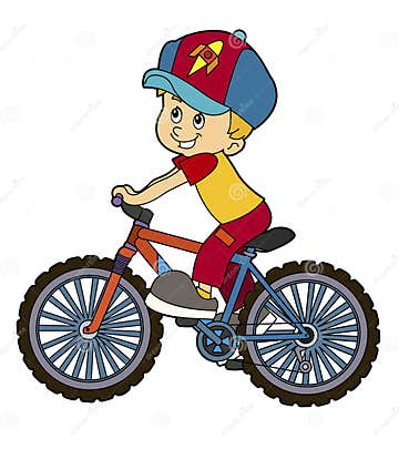 Cartoon kid riding bicycle stock illustration. Illustration of vehicle ...