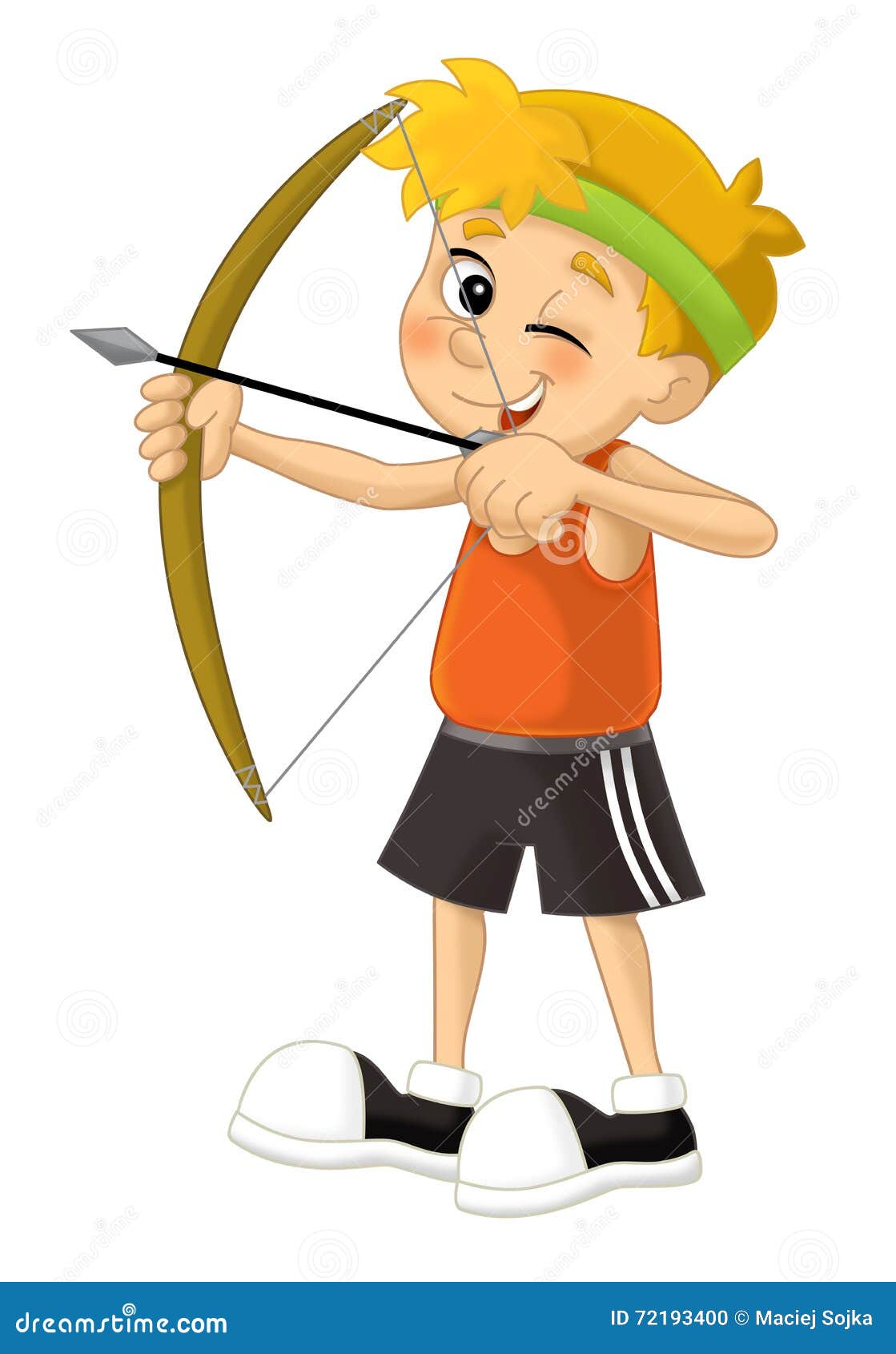Cartoon Kid Shooting - Bow - Archer - Isolated Stock Illustration -  Illustration of human, archery: 72193400