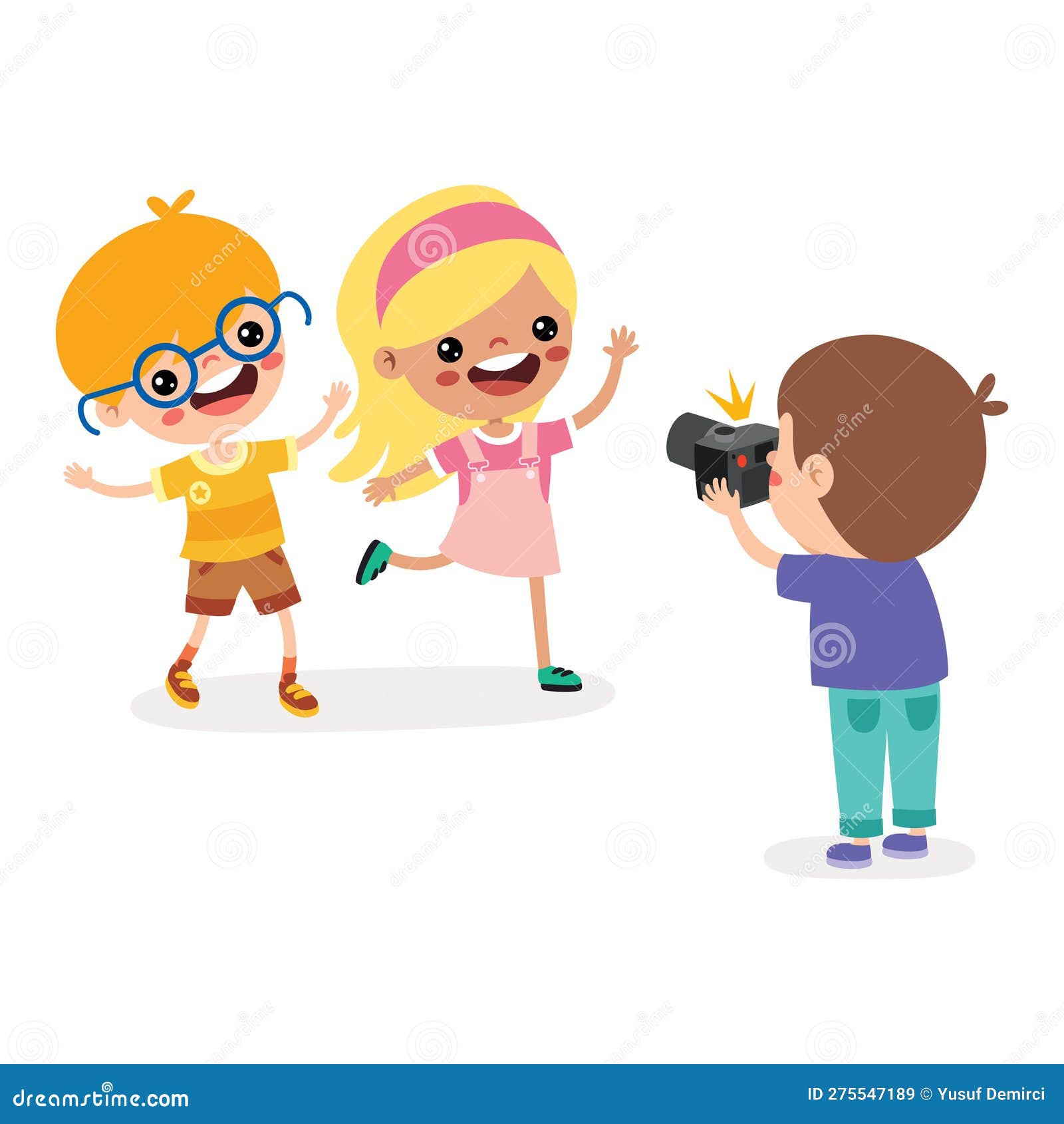 Cartoon Kid Taking Friends Photo Stock Illustration - Illustration of ...