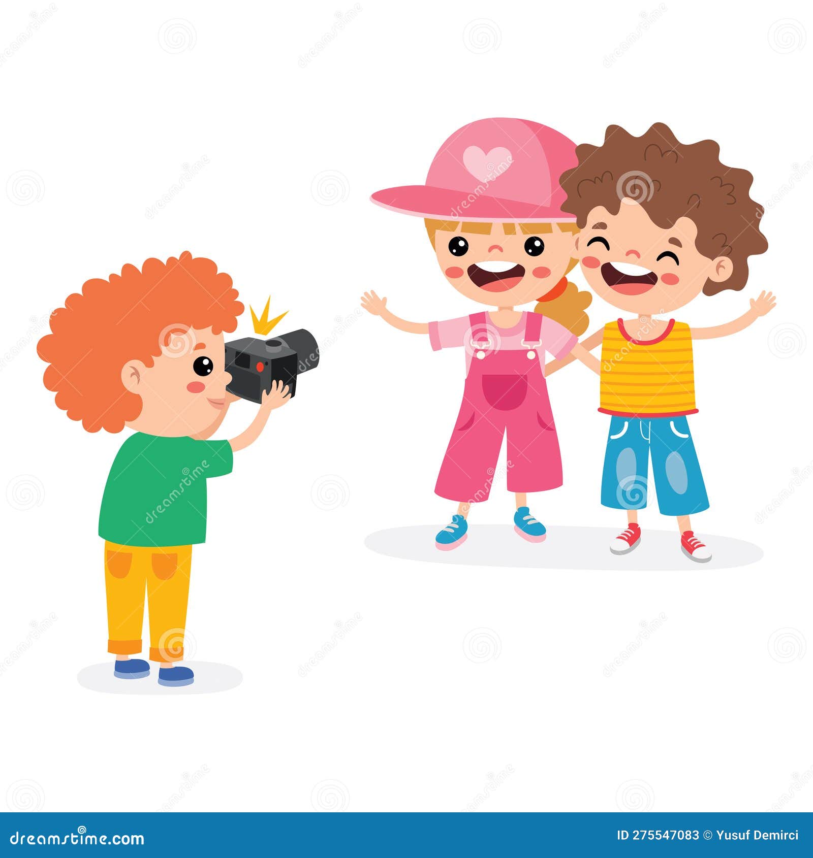 Cartoon Kid Taking Friends Photo Stock Illustration - Illustration of ...