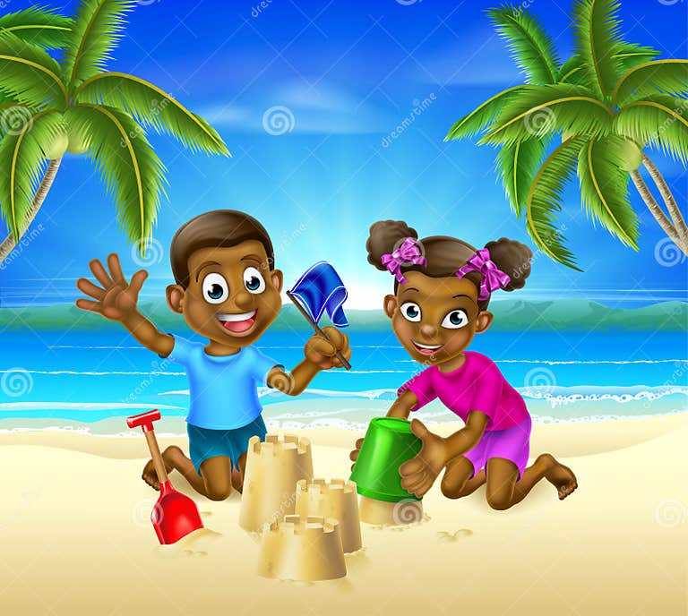 Cartoon Kids on the Beach stock vector. Illustration of bucket - 73674245