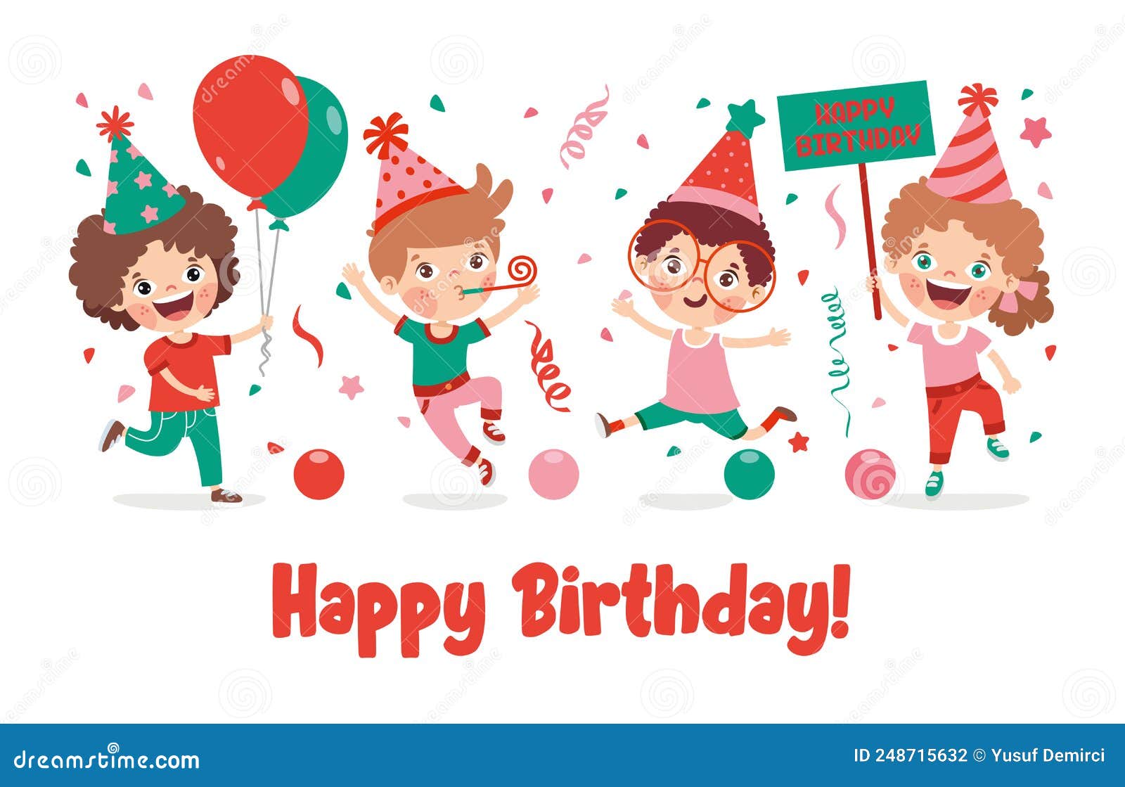 Cartoon Kids Celebrating Birthday Party Stock Illustration ...