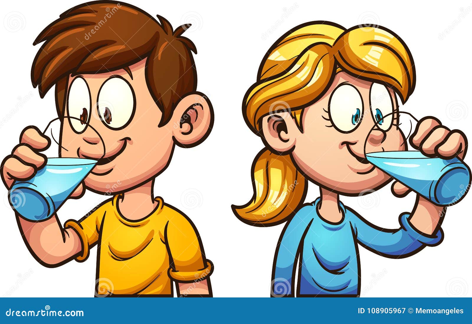 cartoon kids drinking water