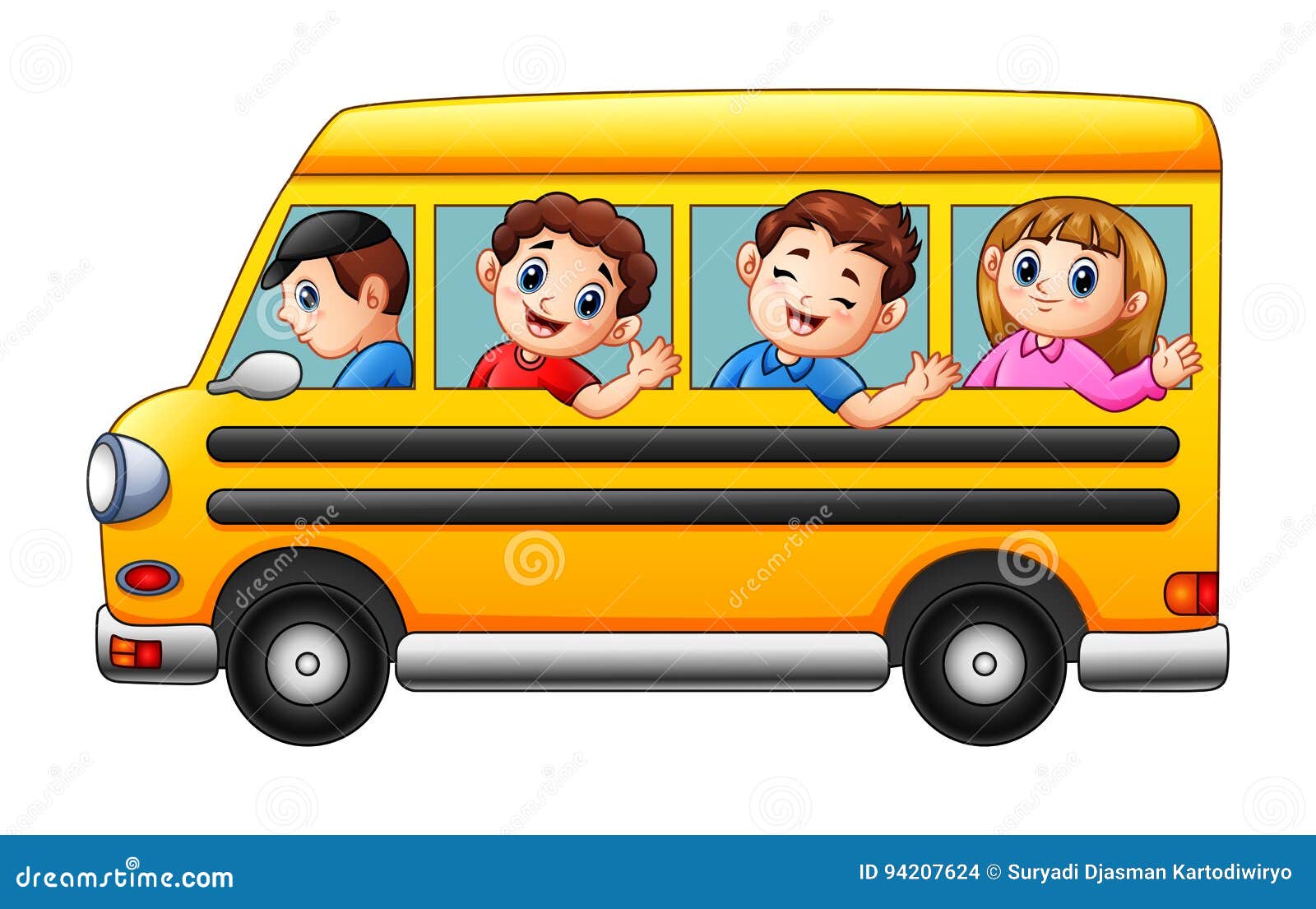 Cartoon Kids Going To School by School Bus Stock Vector - Illustration of  riding, male: 94207624