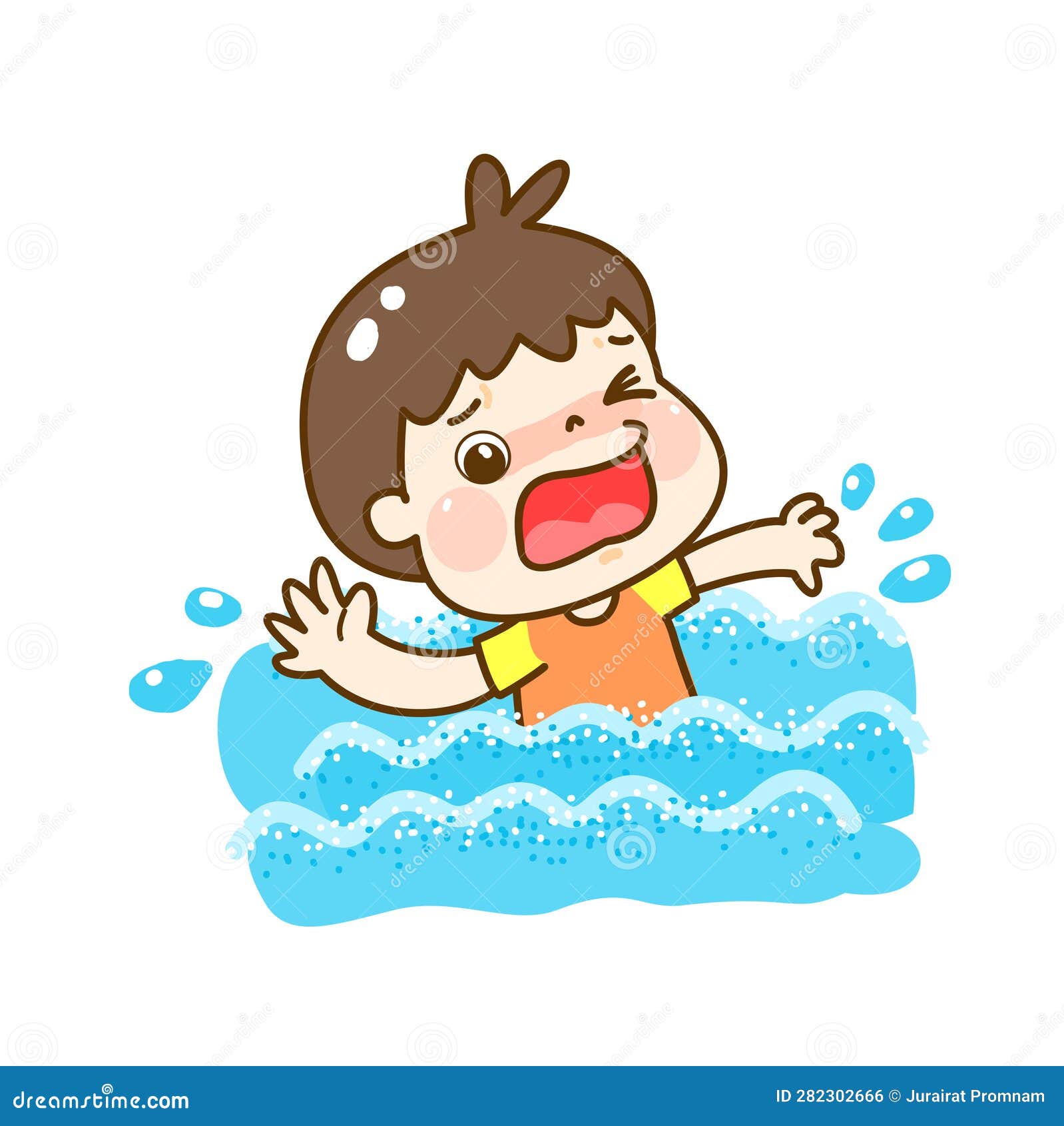 Cartoon Kids Drowning in Water. Stock Illustration - Illustration of ...