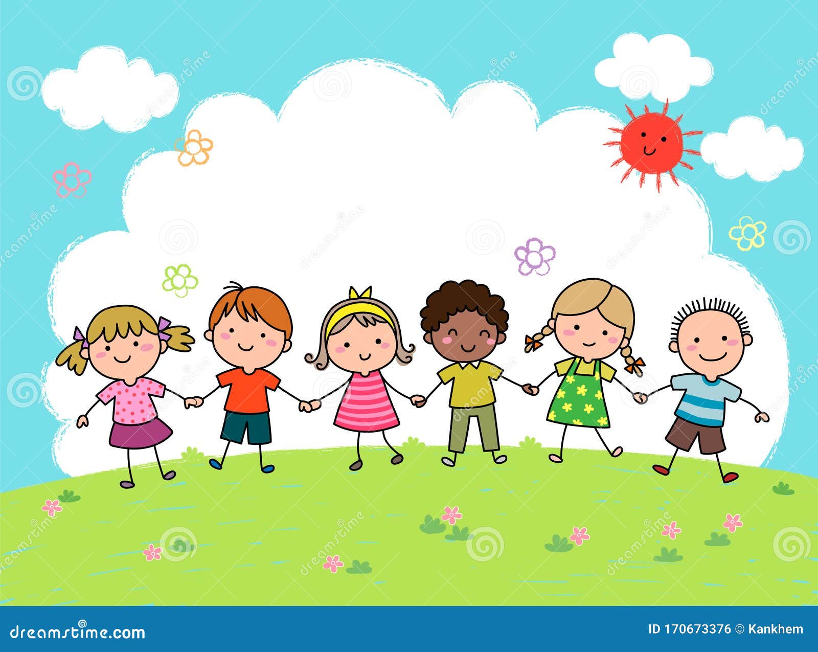 Group Of Children Putting Hands Together Vector Image Cartoon Kids Images