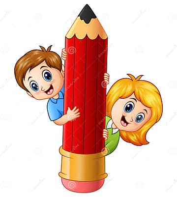 Cartoon Kids Holding Pencil Stock Vector - Illustration of male ...