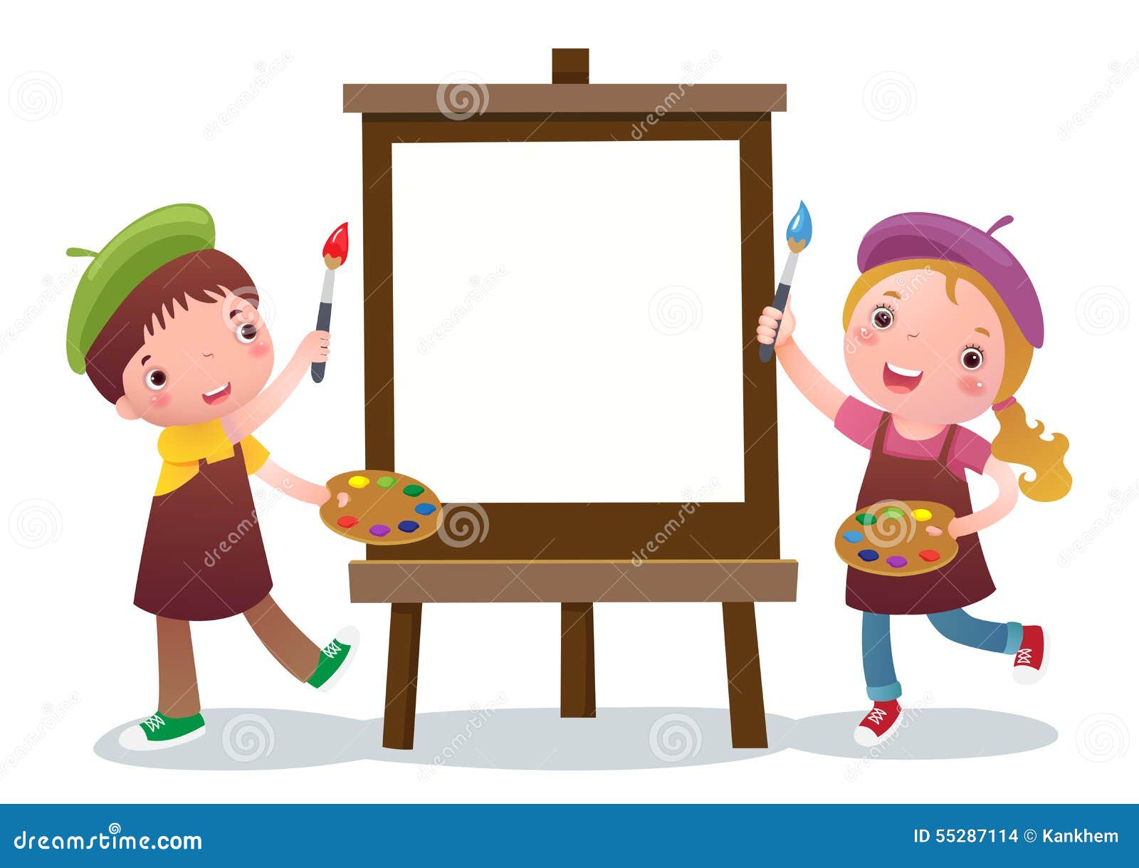 Cartoon Kids with Painting Canvas Stock Vector - Illustration of ...