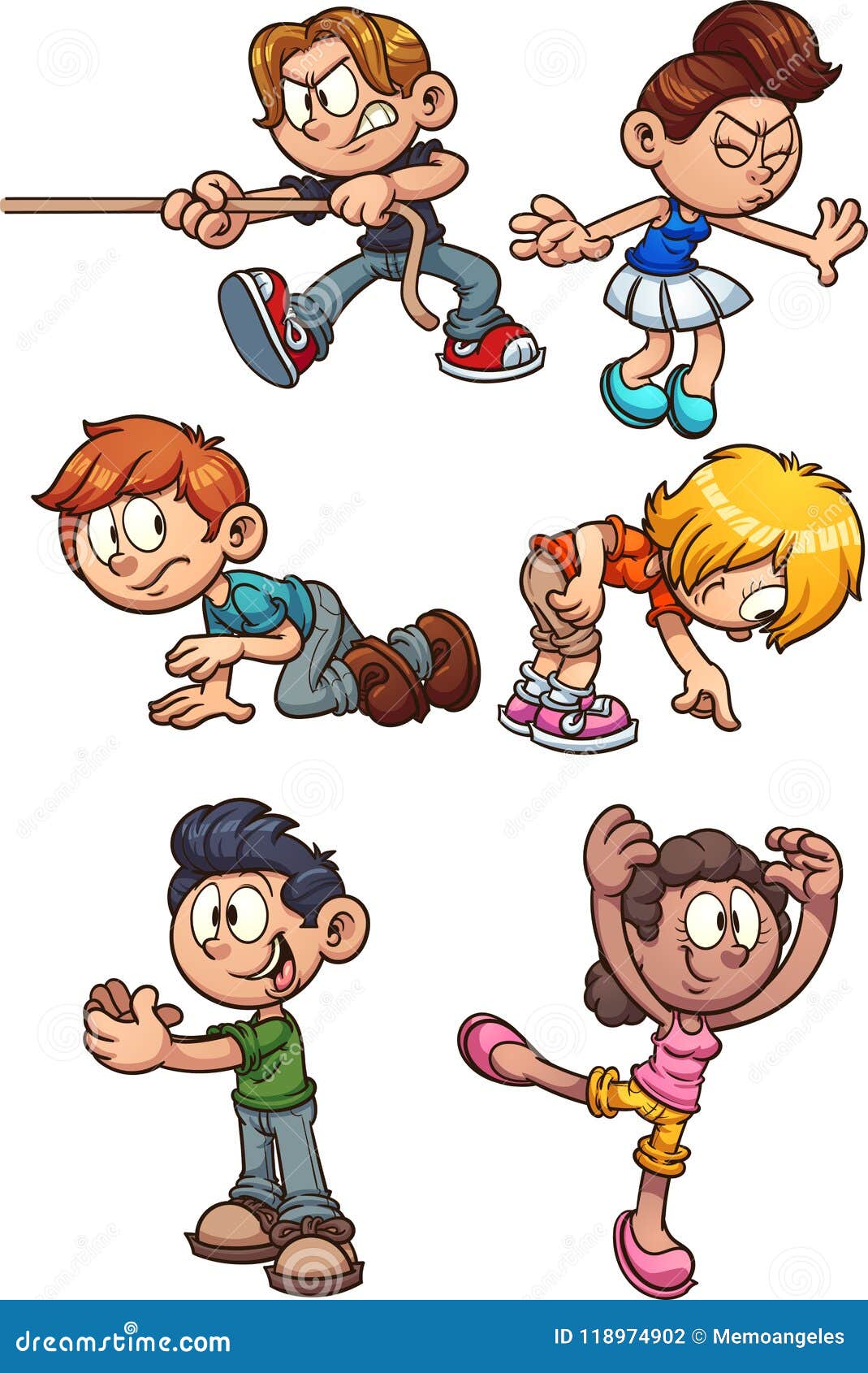 cartoon kids performing different actions