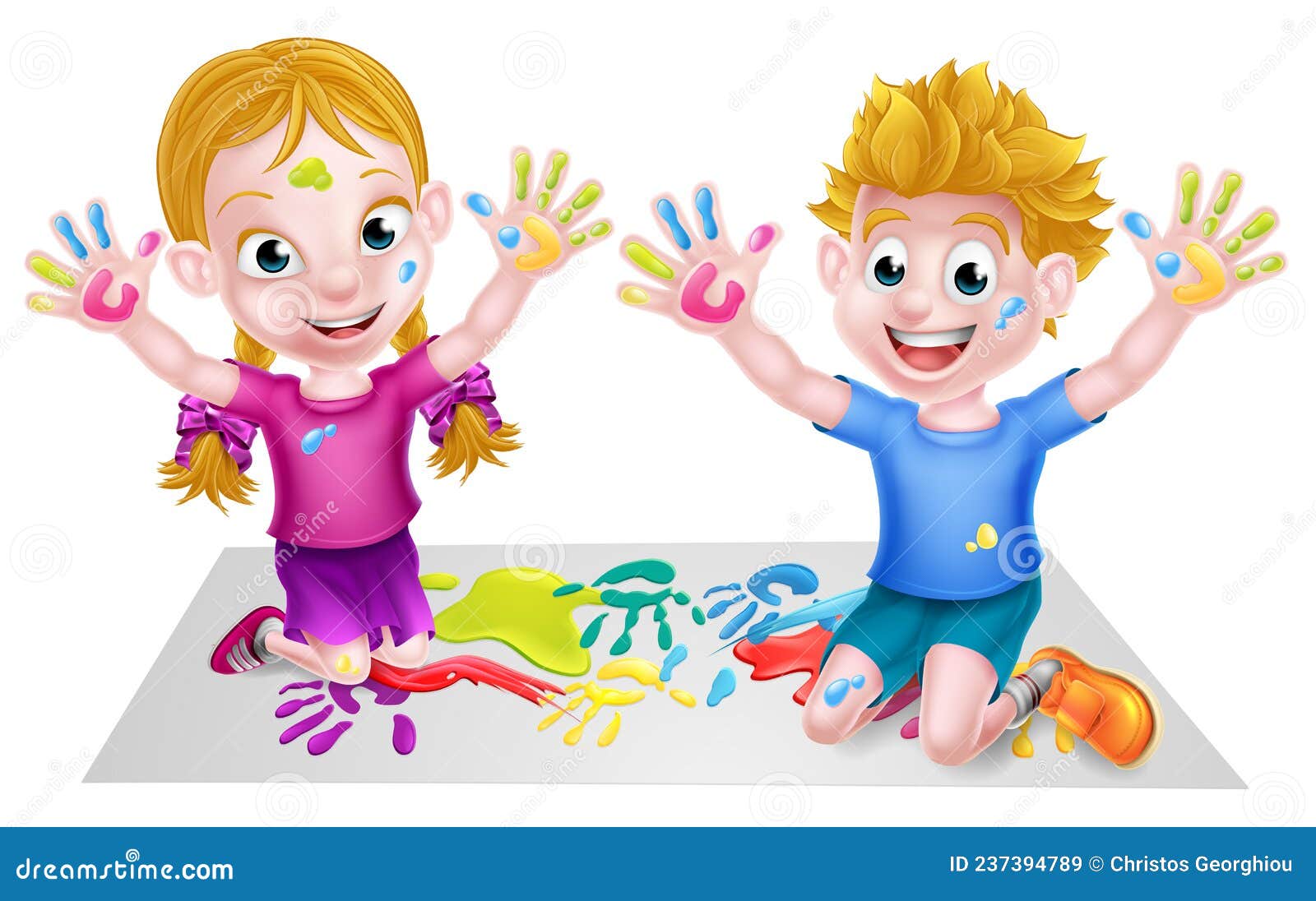 Cartoon Kids Playing with Paint Stock Vector - Illustration of painting ...