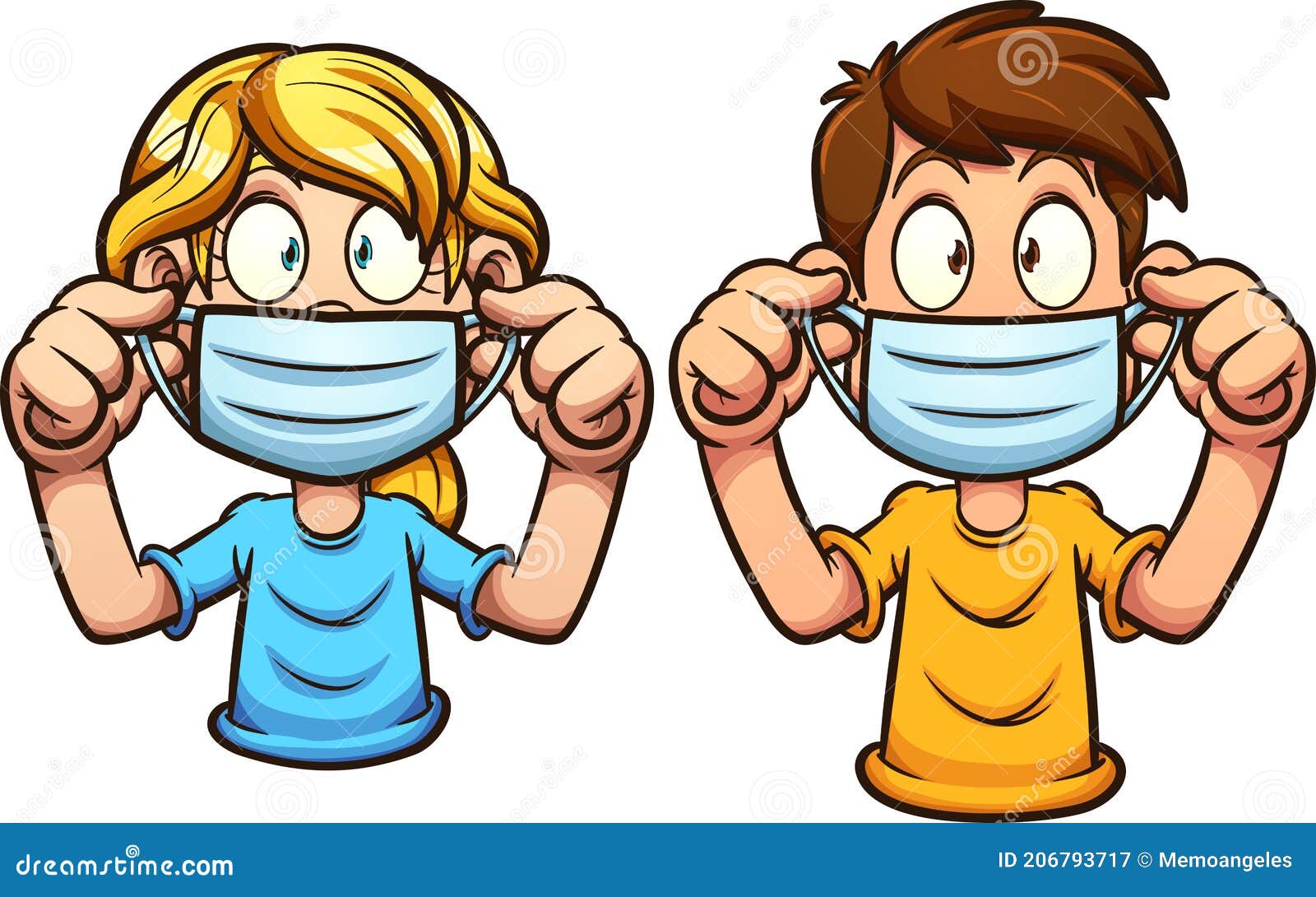cartoon kids putting on face masks