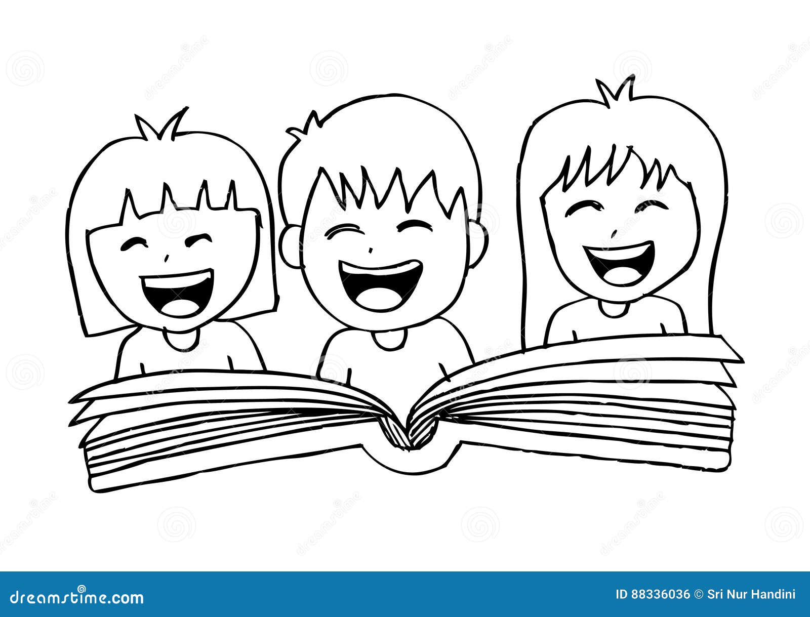 Cartoon kids reading book stock vector. Illustration of handbook - 88336036