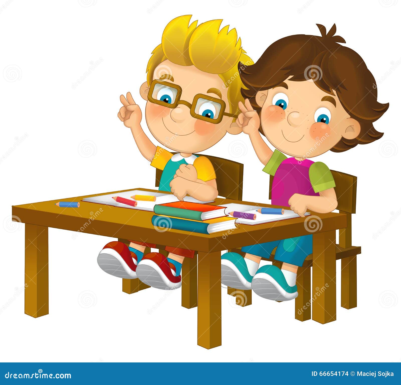 Cartoon Kids in School Desk - Isolated Stock Illustration - Illustration of  anime, pencils: 66654174
